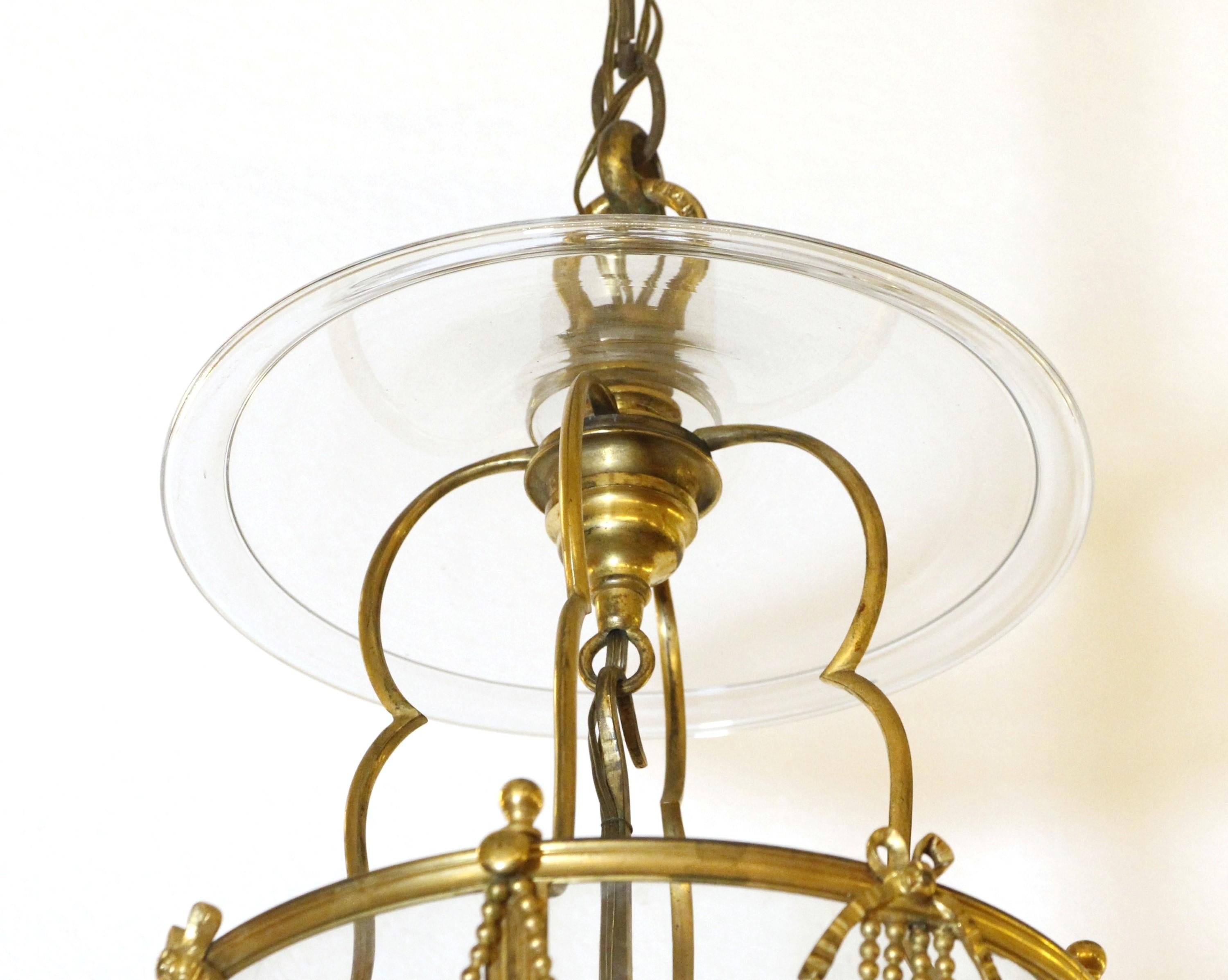 Gilt French Gilded Lantern Light - 3-Arms w/ Tassels & Ribbons For Sale