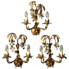 Vintage French Gilded Lily of the Valley Wall Lights