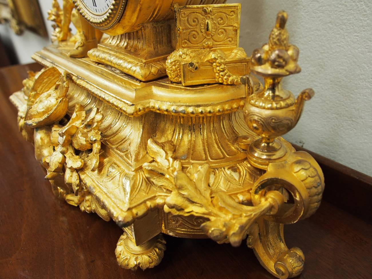 French Gilded Mantle Clock and Dome, circa 1870 2