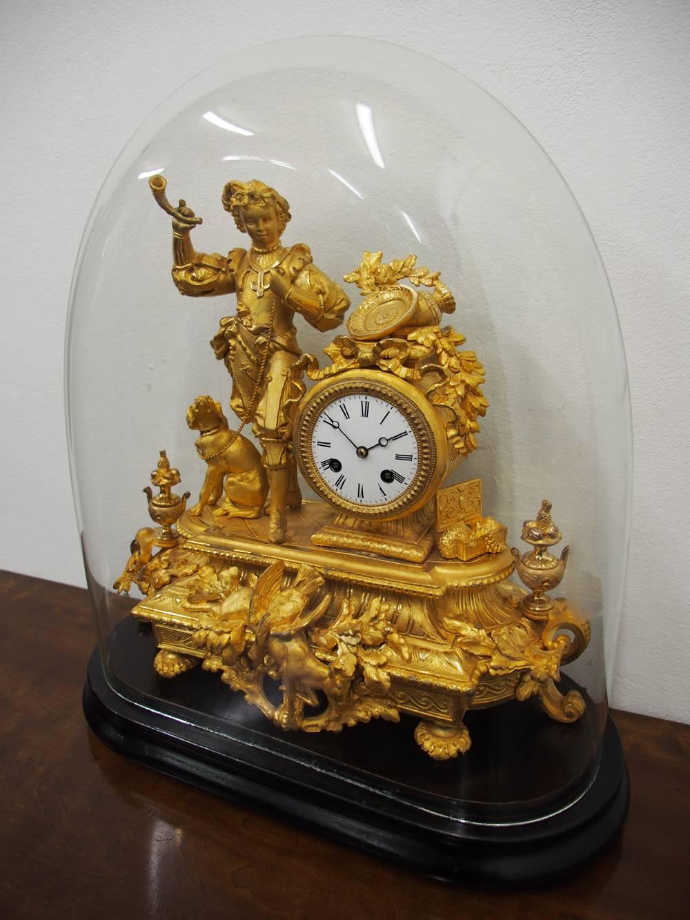 French Gilded Mantle Clock and Dome, circa 1870 3