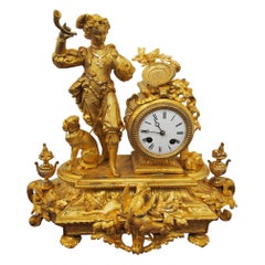 Antique French Gilded Mantle Clock and Dome, circa 1870