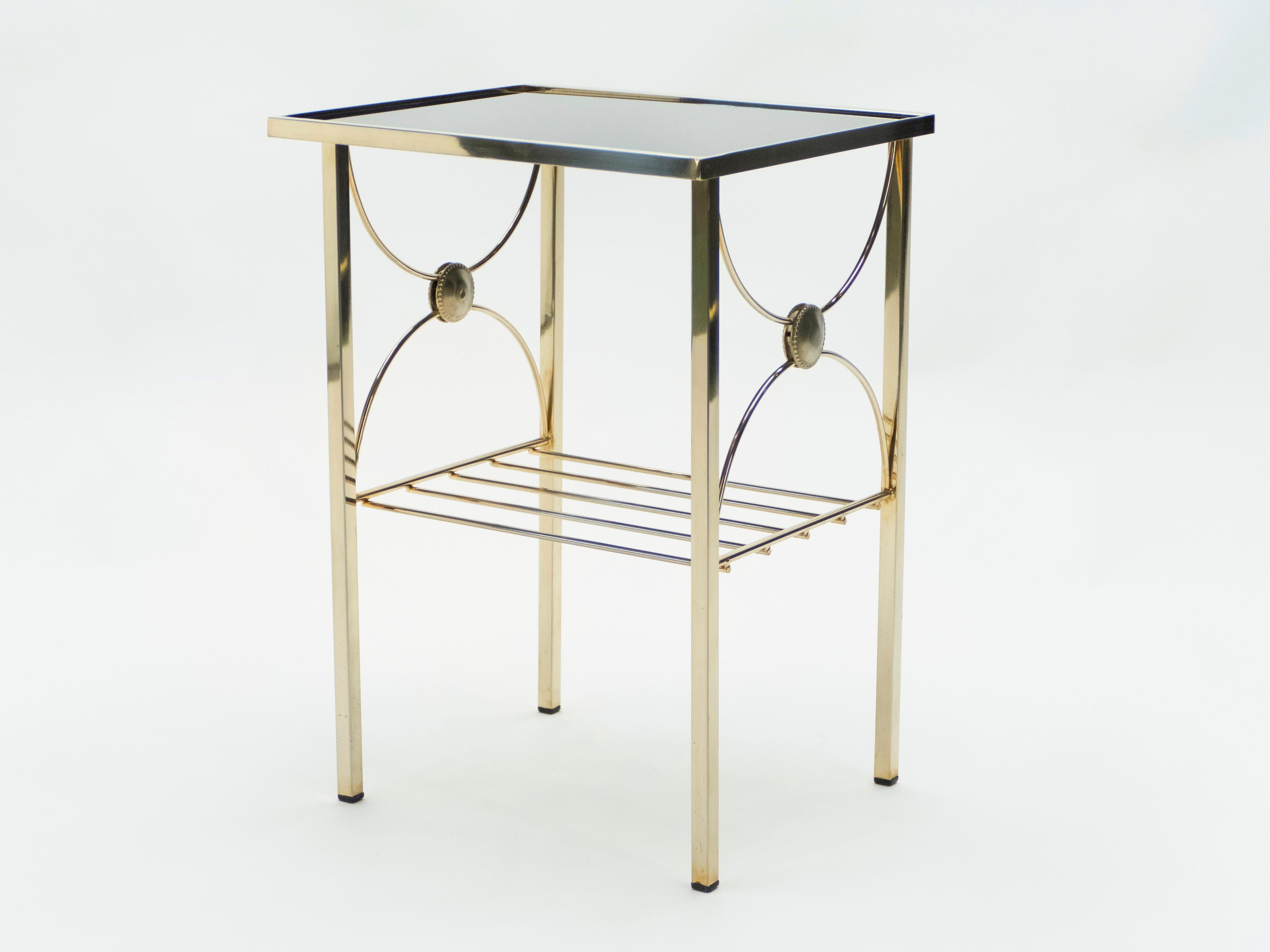French Gilded Metal and Black Opaline Glass End Tables, 1960s For Sale 6