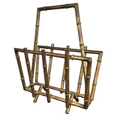 French Gilded Metal Faux Bamboo Magazine Rack