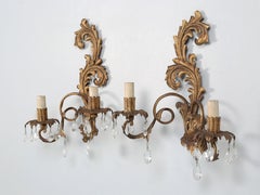 French Gilded Metal Pair of Vintage Wall Sconces Completely Original