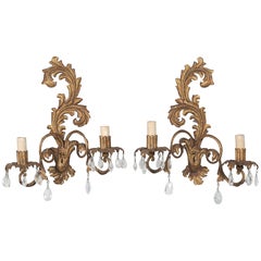 Coppia di applique francesi in metallo dorato completamente originali