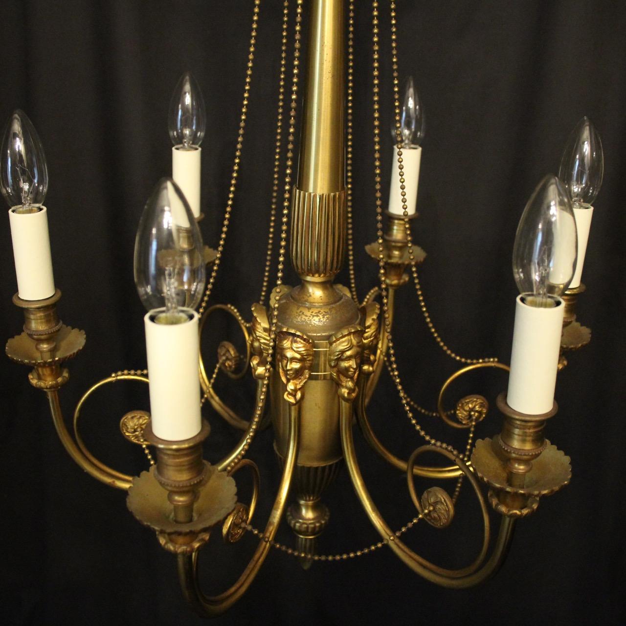Gilt French Gilded Pair of 6-Light Antique Chandeliers For Sale