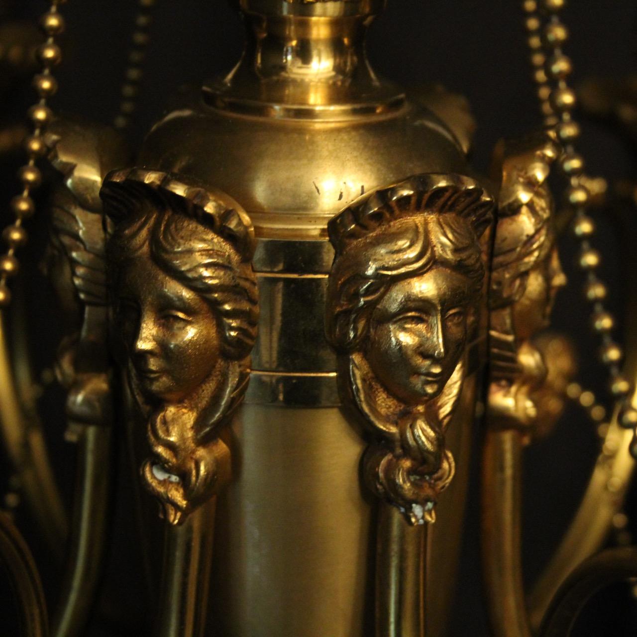French Gilded Pair of 6-Light Antique Chandeliers In Good Condition For Sale In Chester, GB