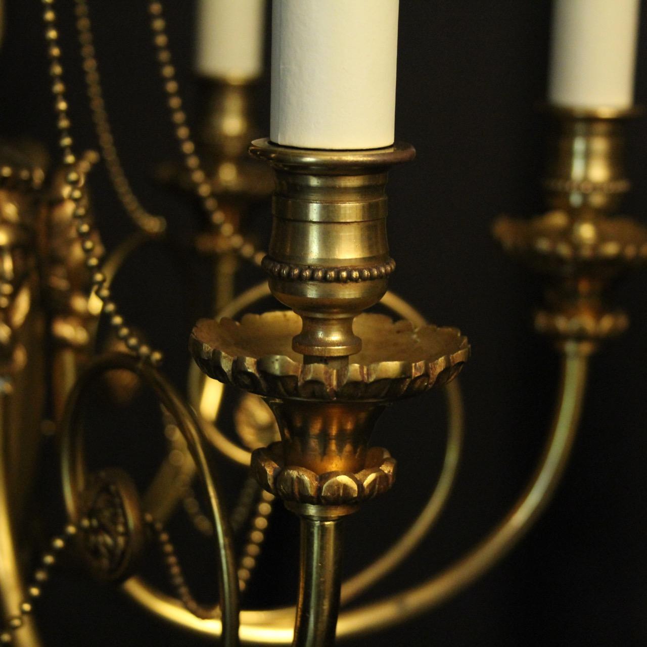 20th Century French Gilded Pair of 6-Light Antique Chandeliers For Sale