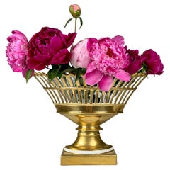 Pair Golden Antique Paris Porcelain Vases with Paris Porcelain Centerpiece