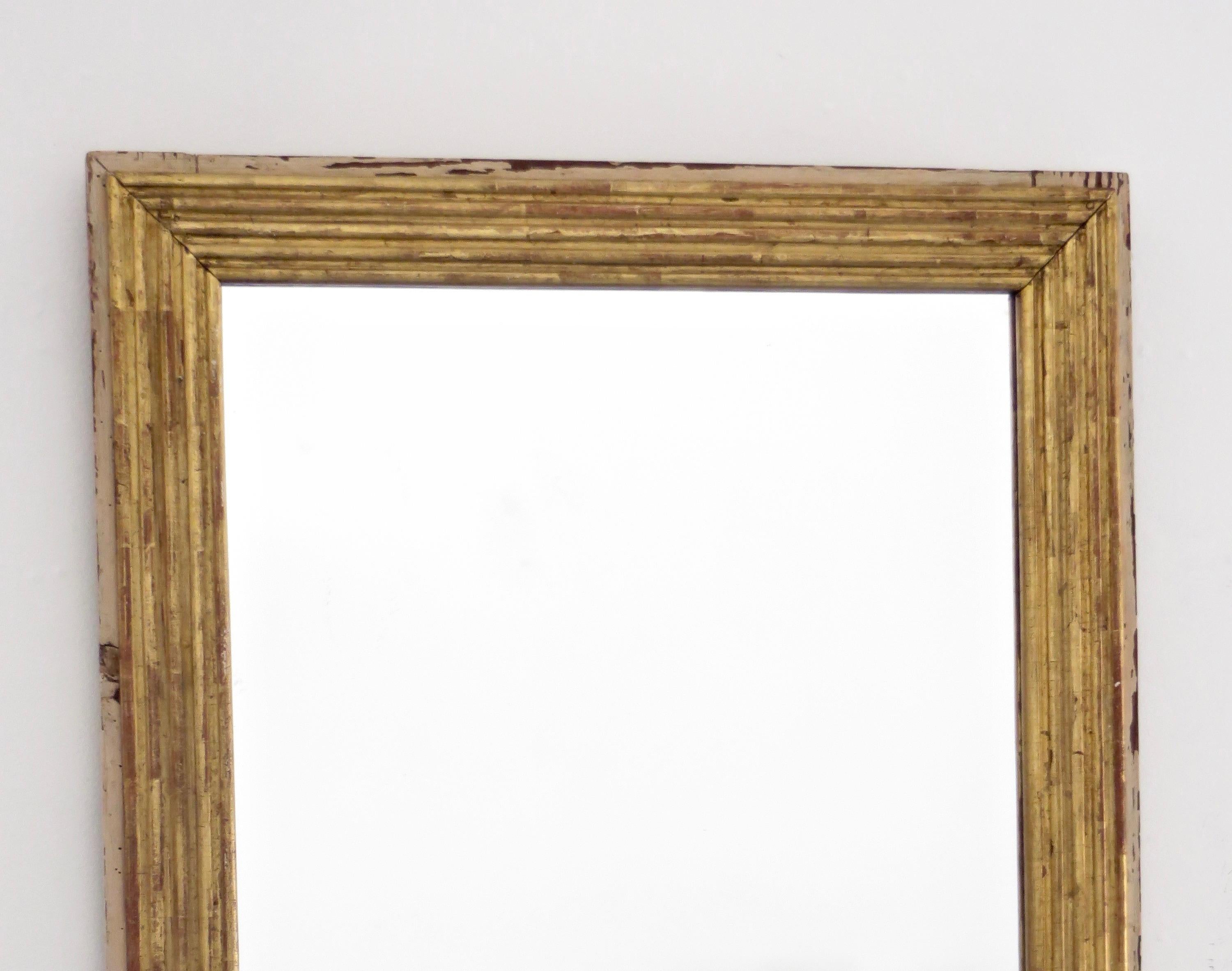 Gilt French Gilded Reeded Wood 19th Century Directoire Mirror with Original Gilding
