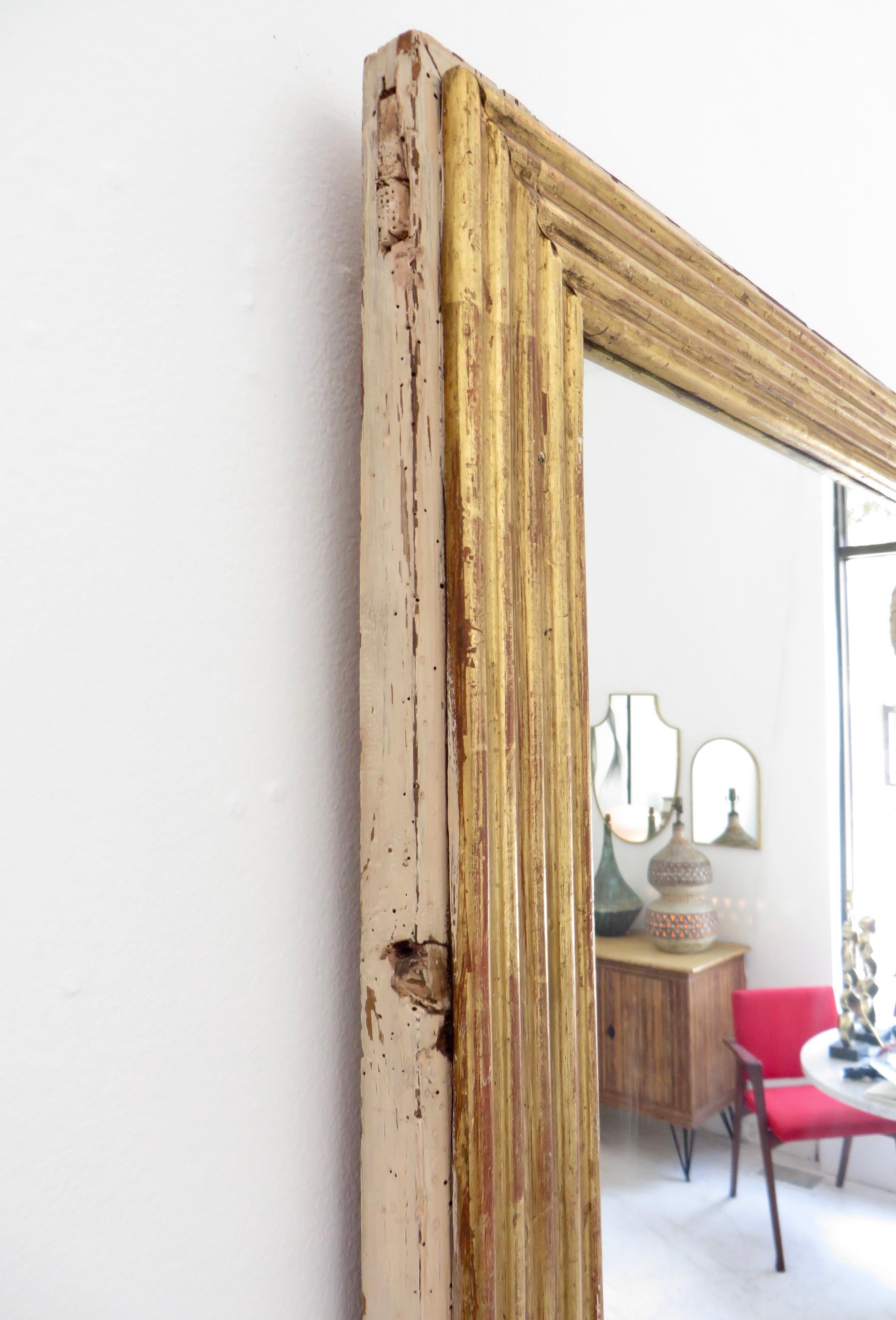 French Gilded Reeded Wood 19th Century Directoire Mirror with Original Gilding 2