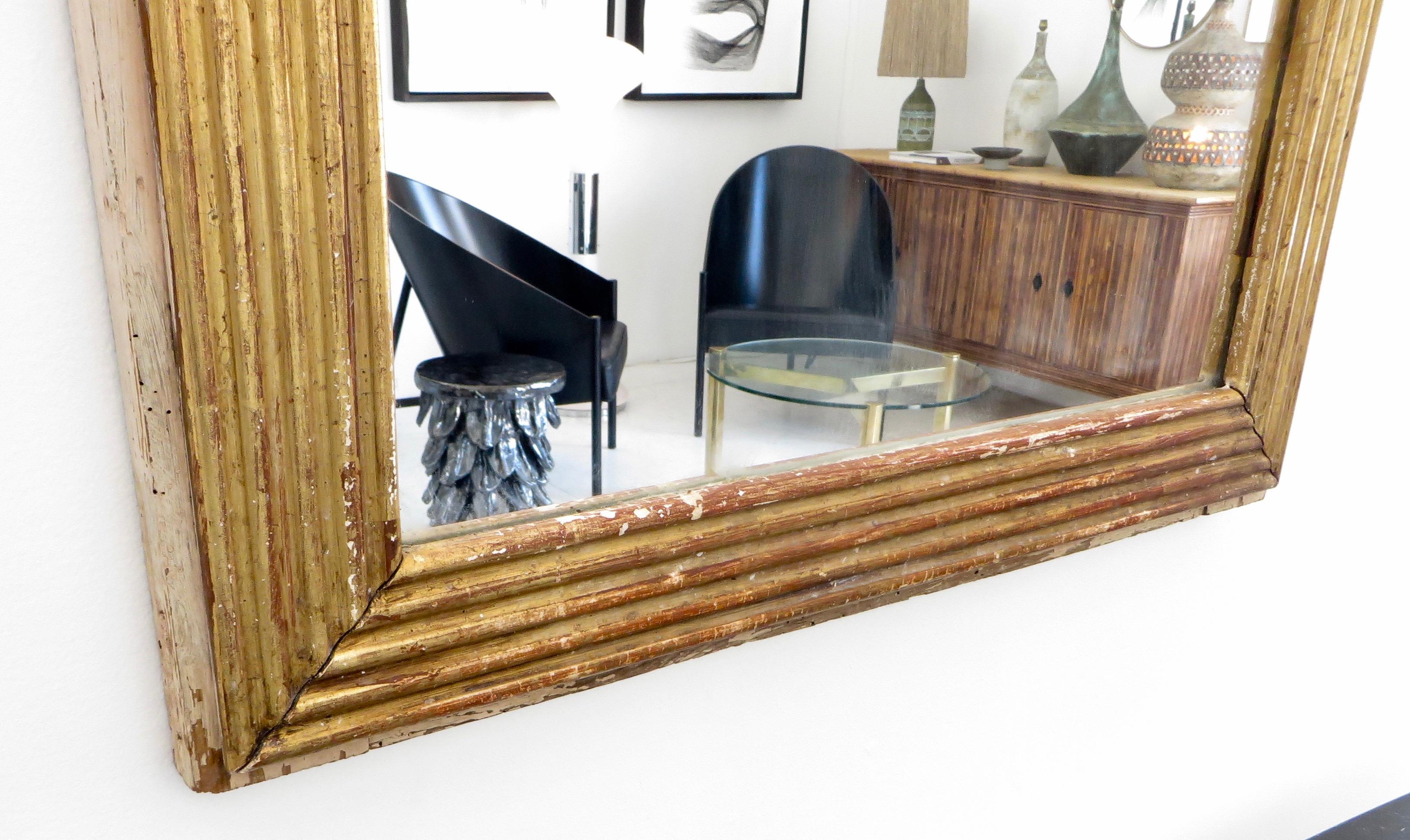 French Gilded Reeded Wood 19th Century Directoire Mirror with Original Gilding 3