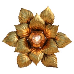 French Gilded Rose Leaf Flush Mount, Pendant Light or Wall Sconce, circa 1960