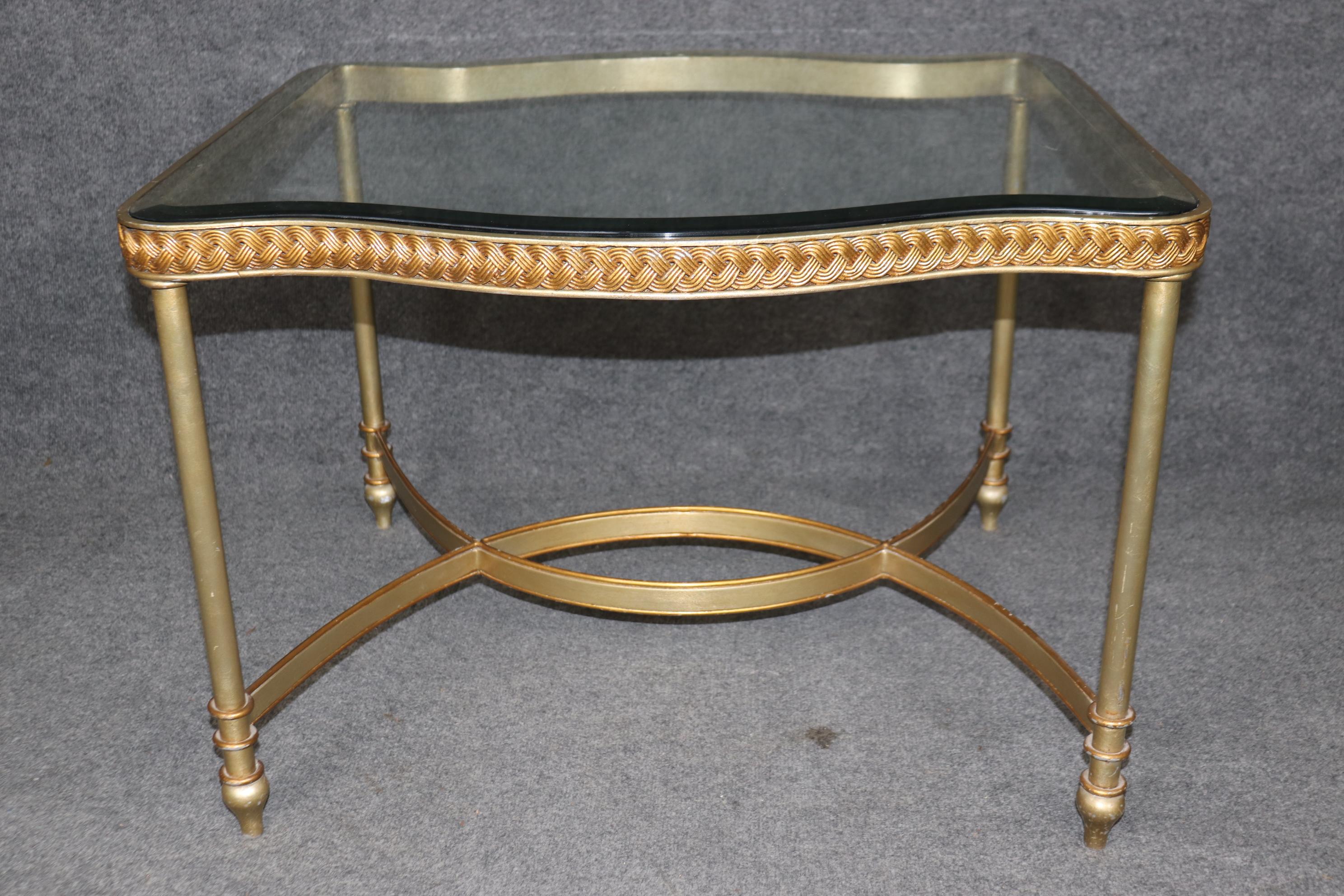 Directoire French Gilded Steel Three Piece Maison Jansen Style Banquet Coffee Table Set
