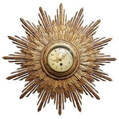 French Gilded Sunburst Signed Japy Frères Clock, circa 1920