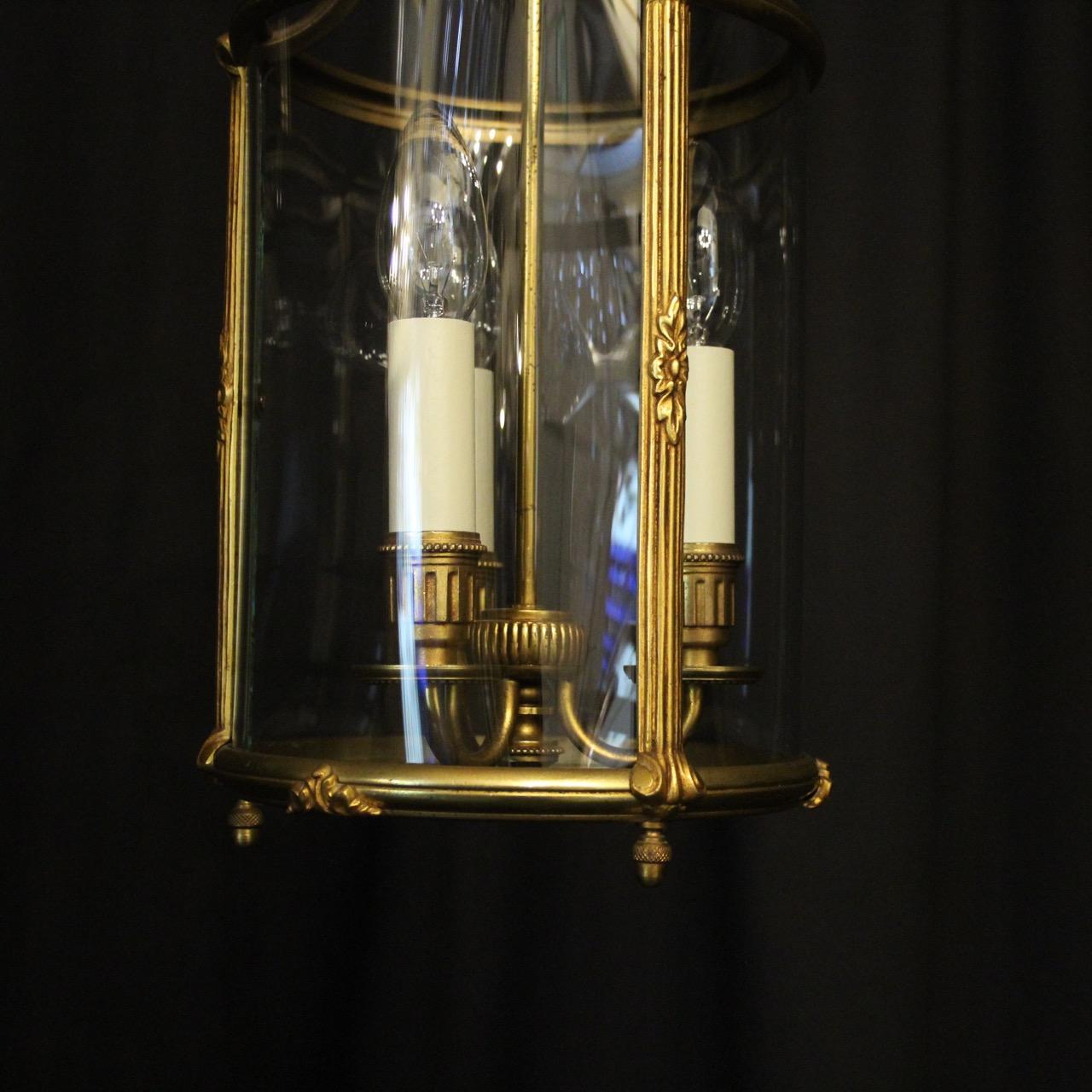 French Gilded Triple Light Convex Antique Lantern In Good Condition In Chester, GB