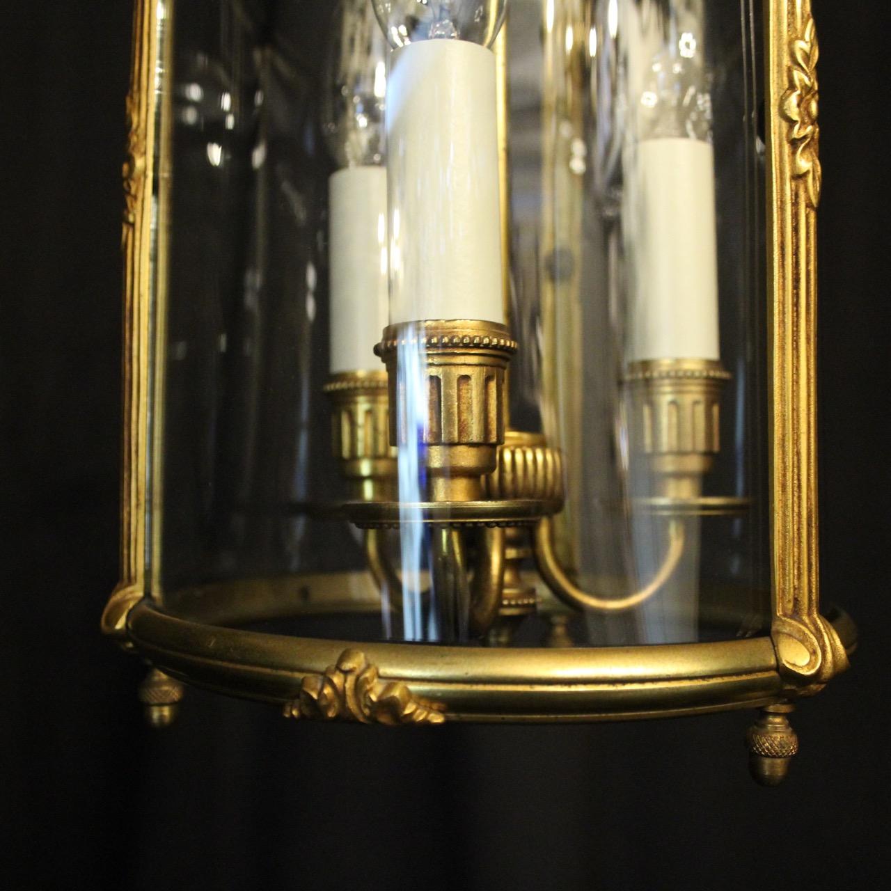Early 20th Century French Gilded Triple Light Convex Antique Lantern