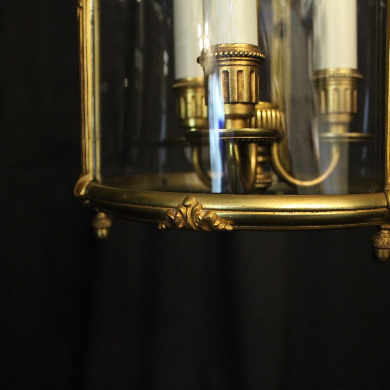 Brass French Gilded Triple Light Convex Antique Lantern