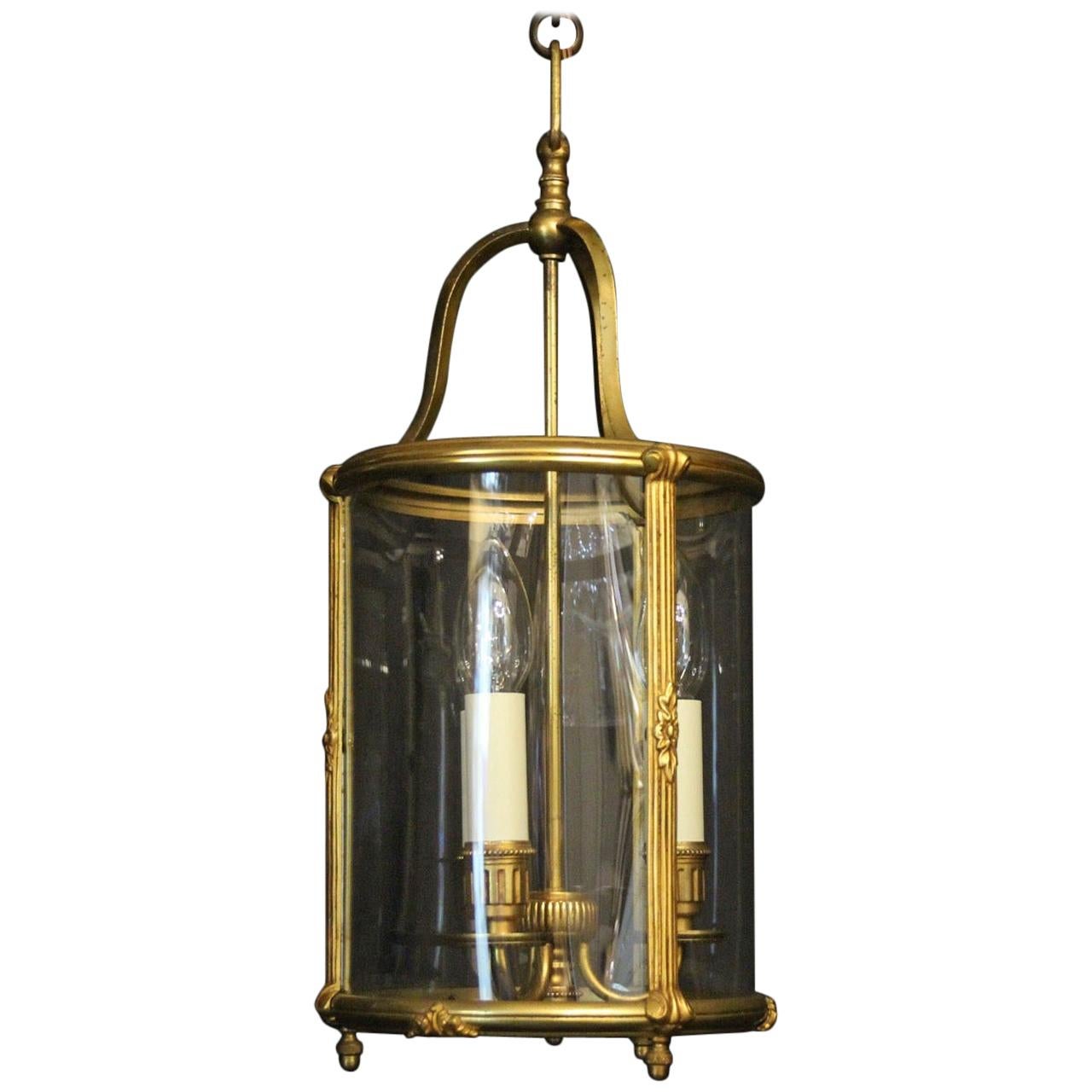 French Gilded Triple Light Convex Antique Lantern