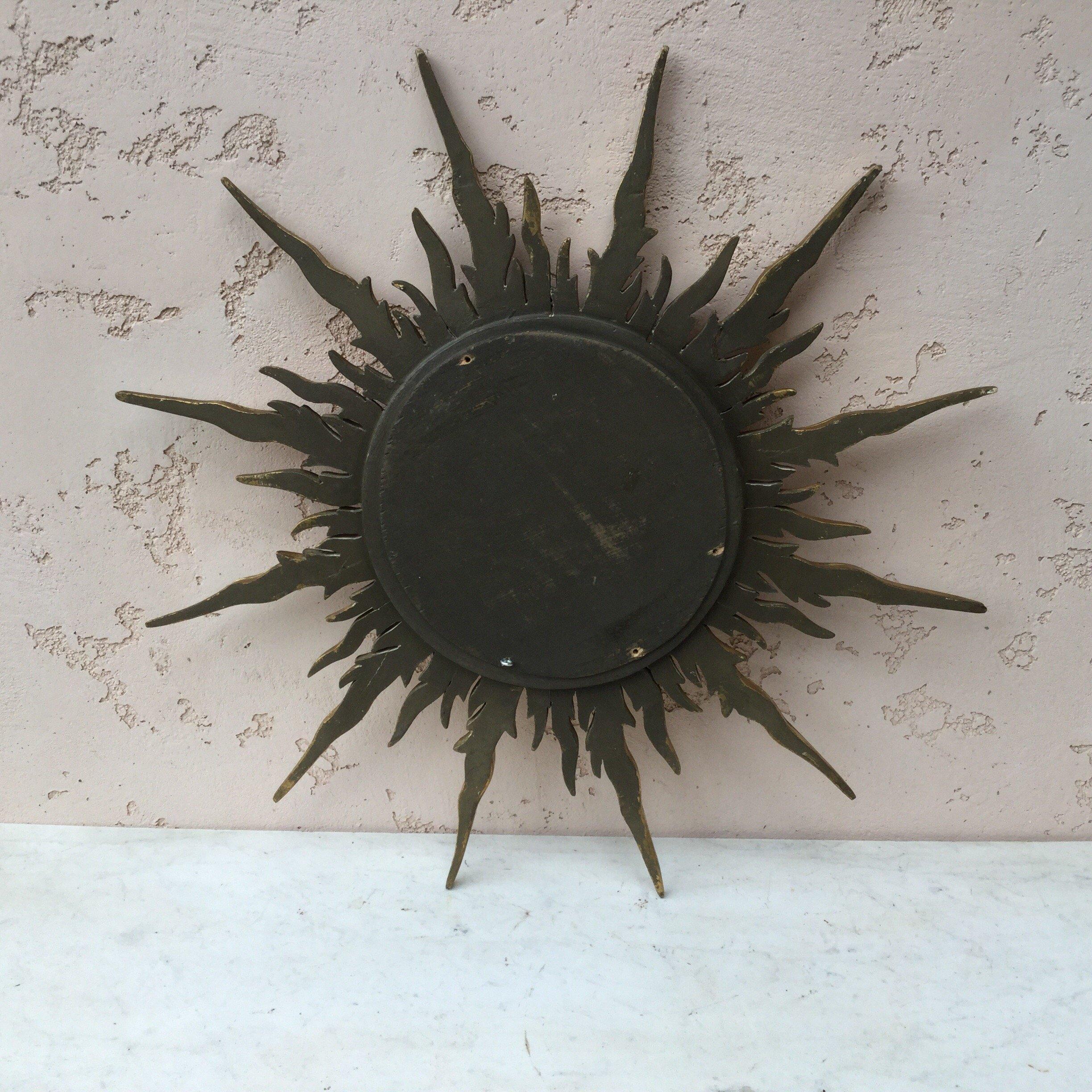 French Gilded Wood Convex Sunburst Mirror 2