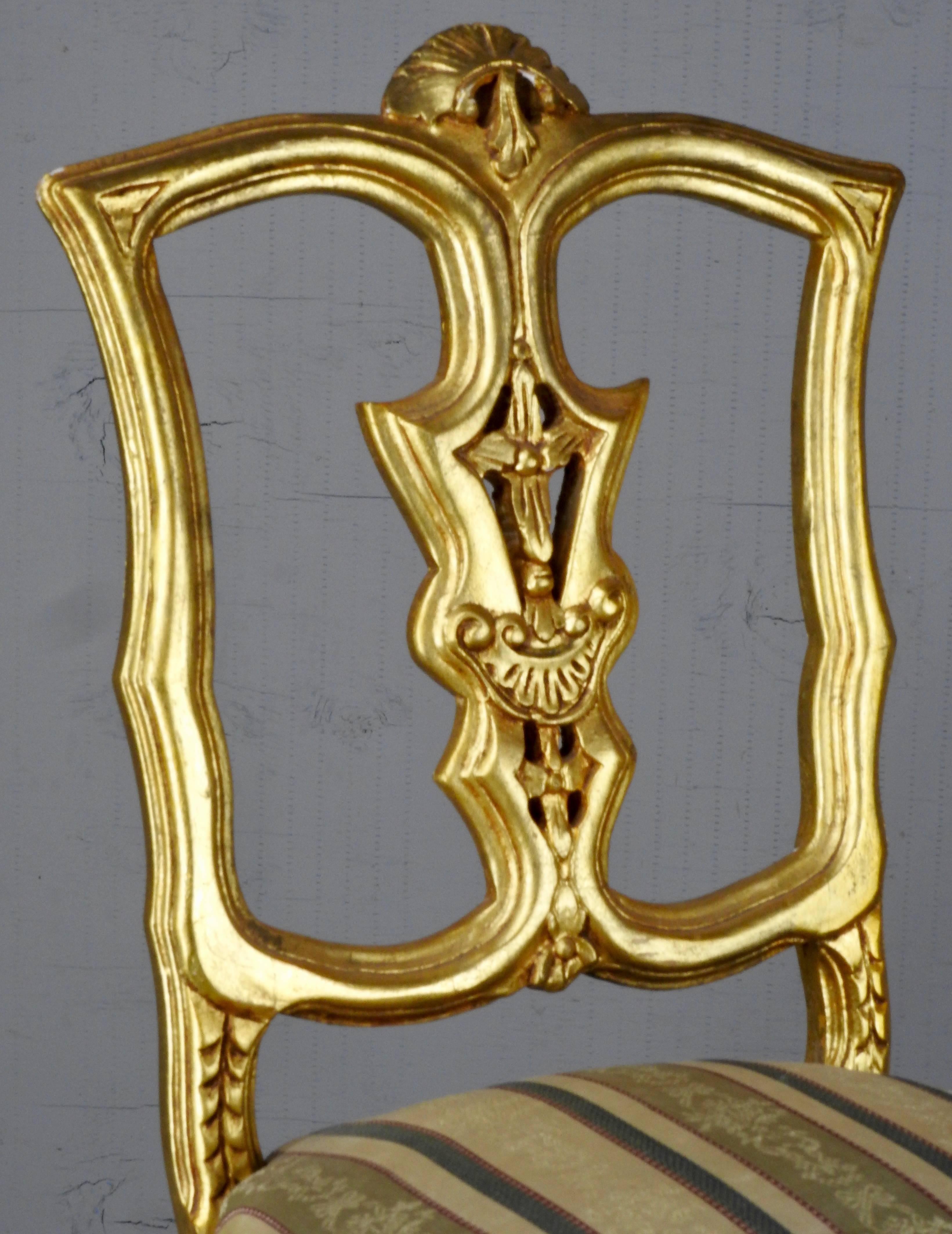 Art Nouveau French Gilded Wood Side Chair For Sale