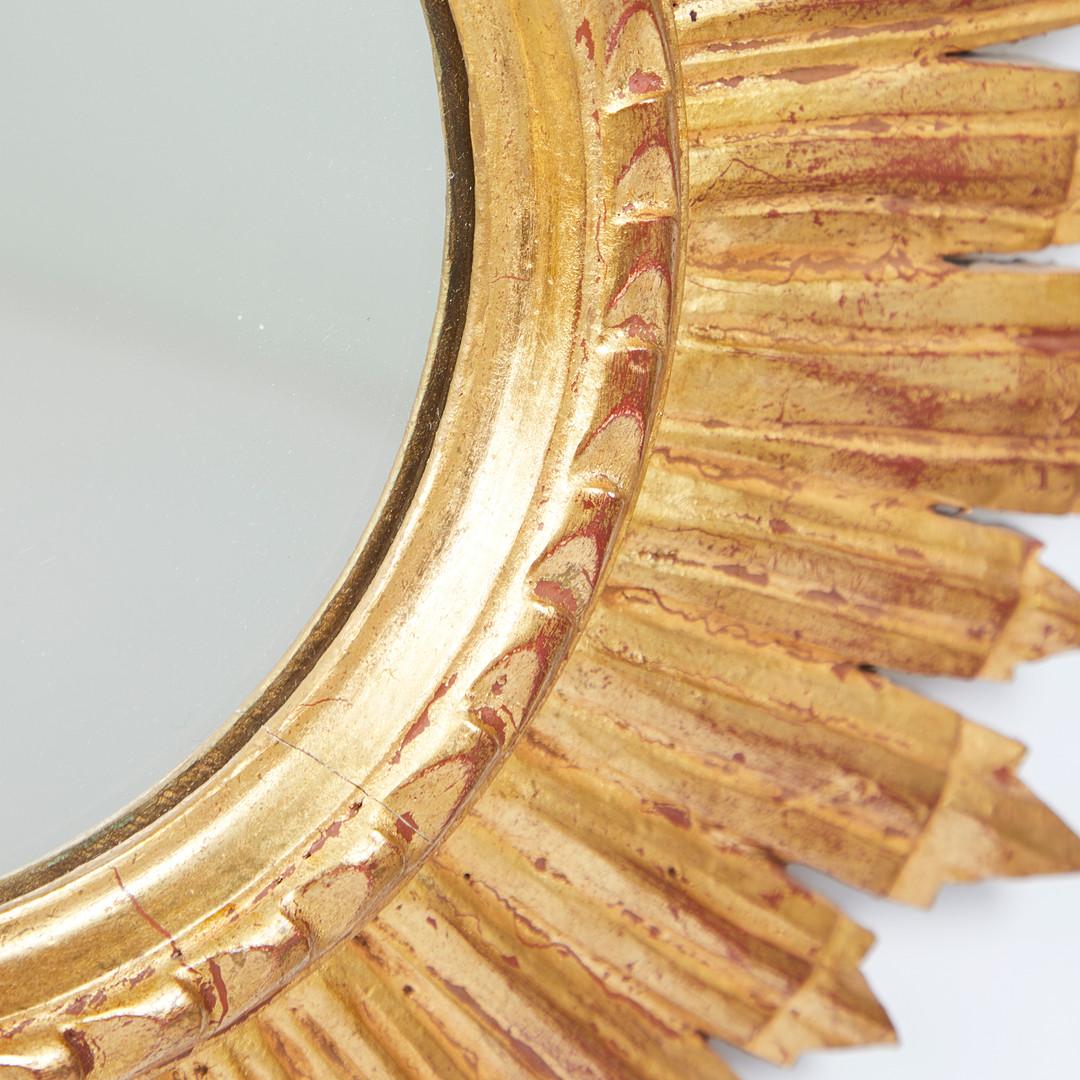 Mid-Century Modern French Gilded Wood Starburst Sunburst Mirror