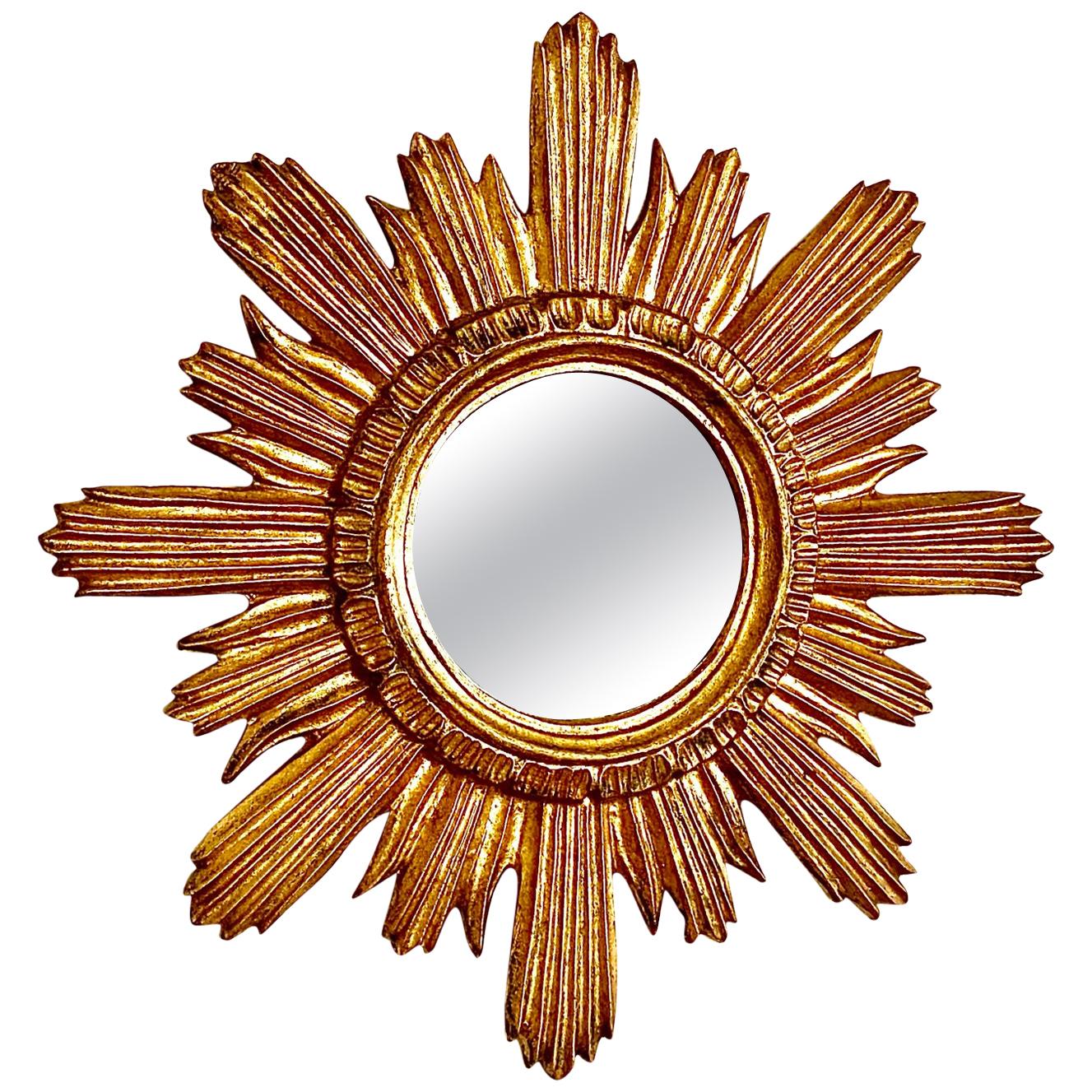 French Gilded Wood Starburst Sunburst Mirror