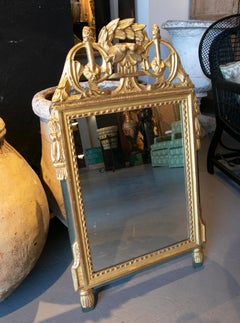 French Gilded Wooden Mirror with Vegetable Scrolls and Laurel Leaf Decoration