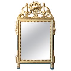 French Gilded Wooden Mirror with Vegetable Scrolls and Laurel Leaf Decoration