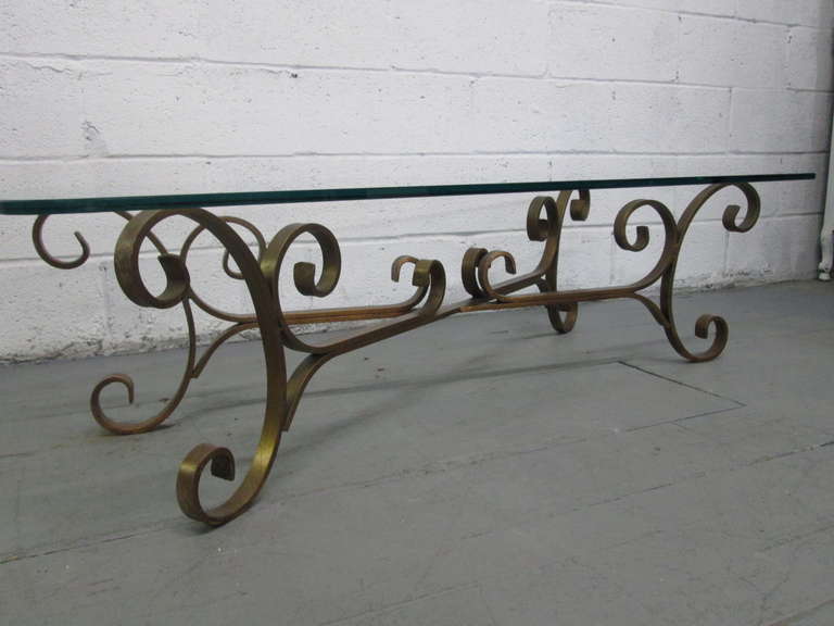 French Gilded Wrought Iron Coffee Table, Antique French Iron Coffee Table