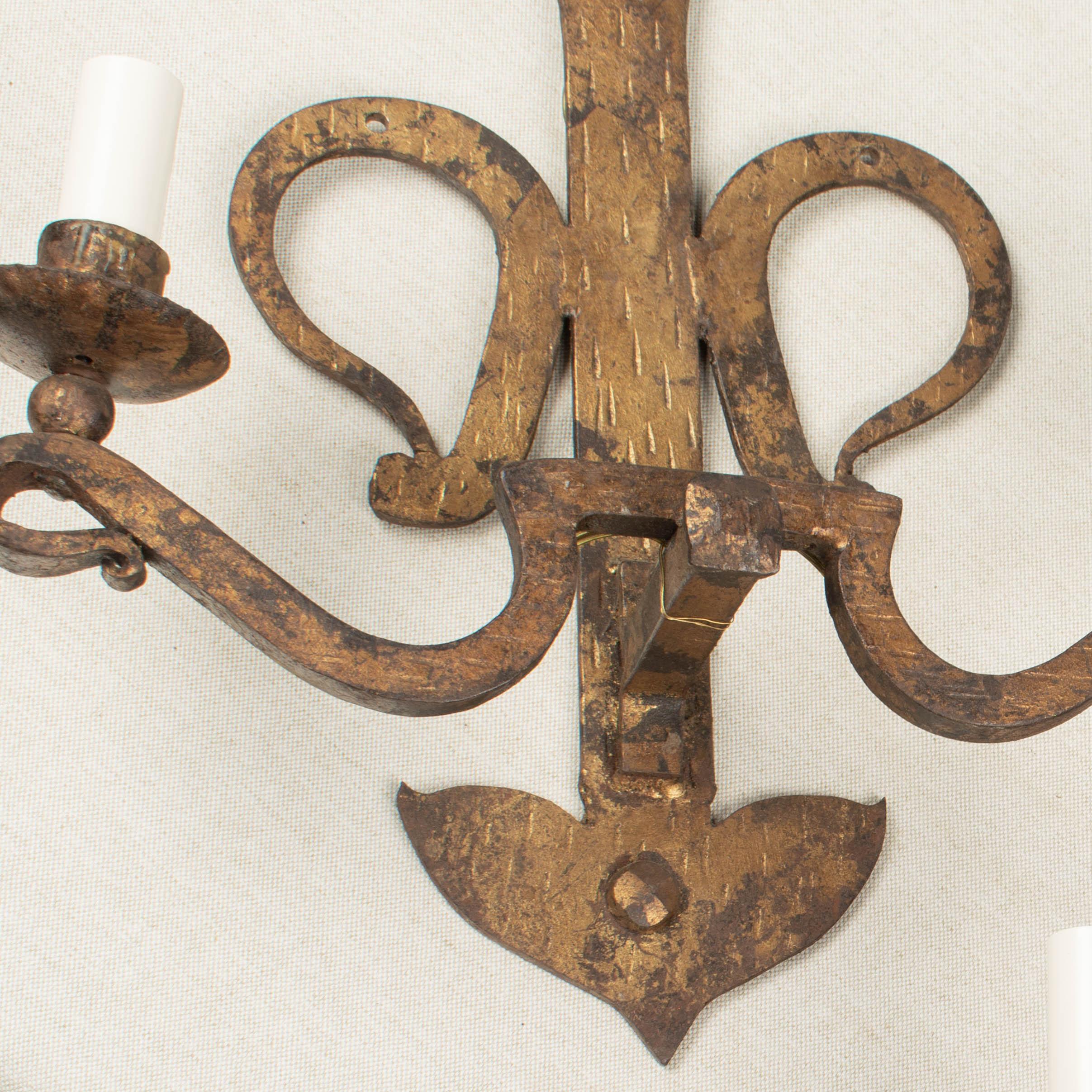 20th Century French Gilded Wrought Iron Sconce Pair