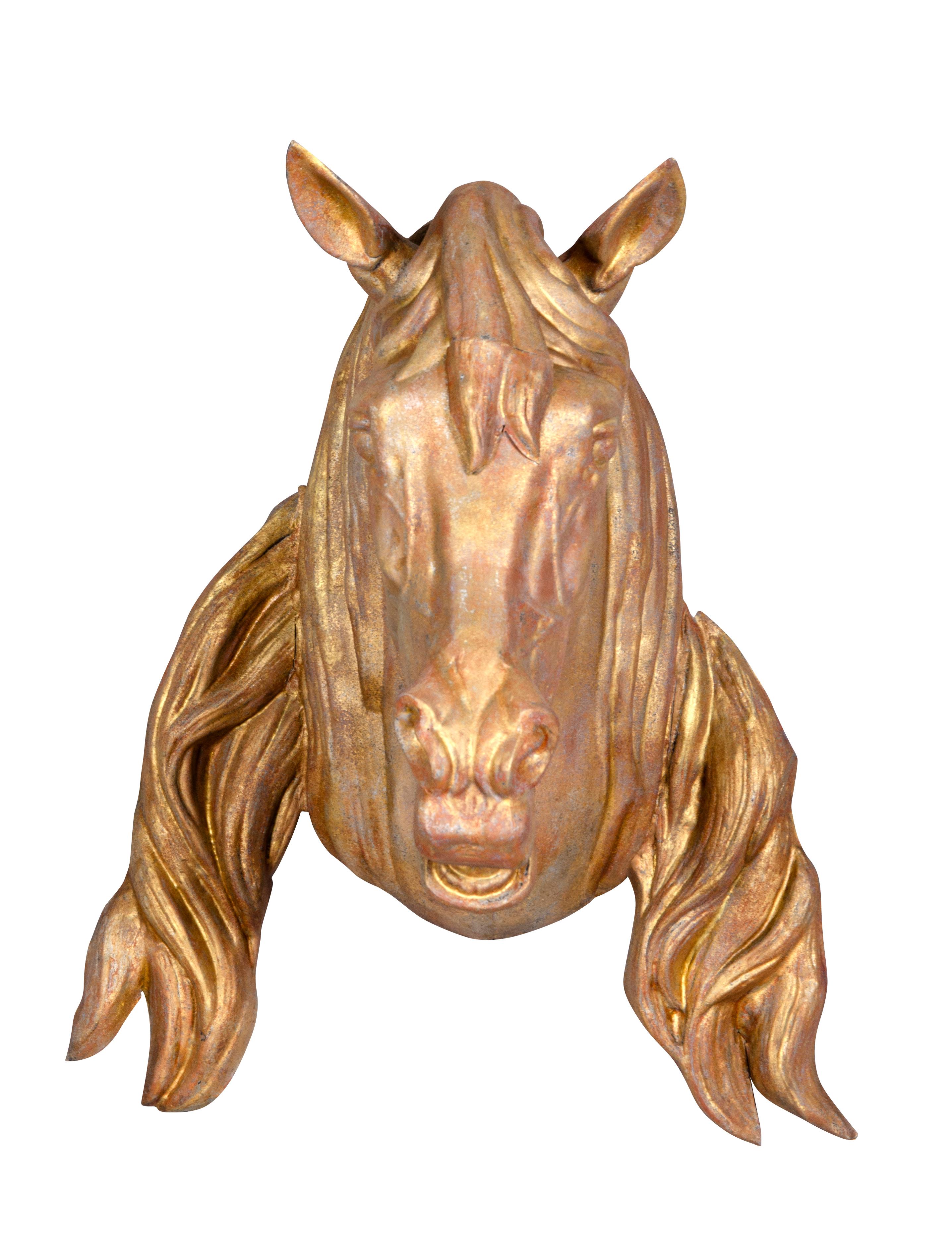 French Gilded Zinc Horse Head In Good Condition For Sale In Essex, MA