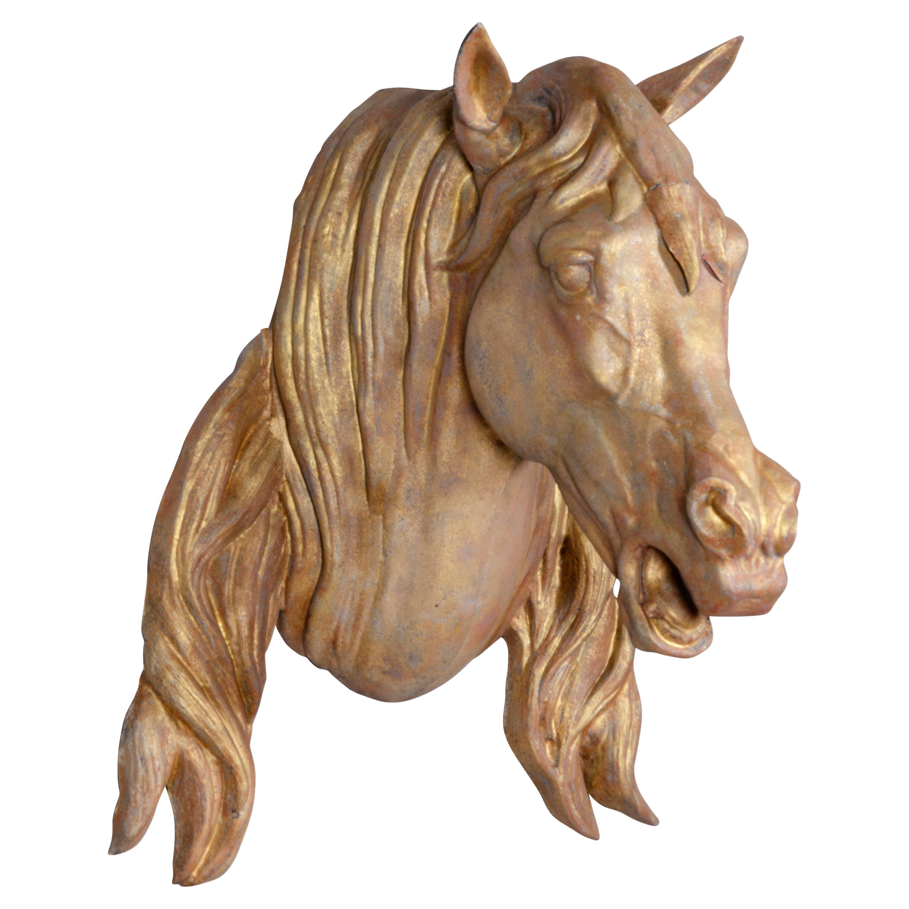 Wall Mount Horse Head  Figurine Sculpture Metal Statue 