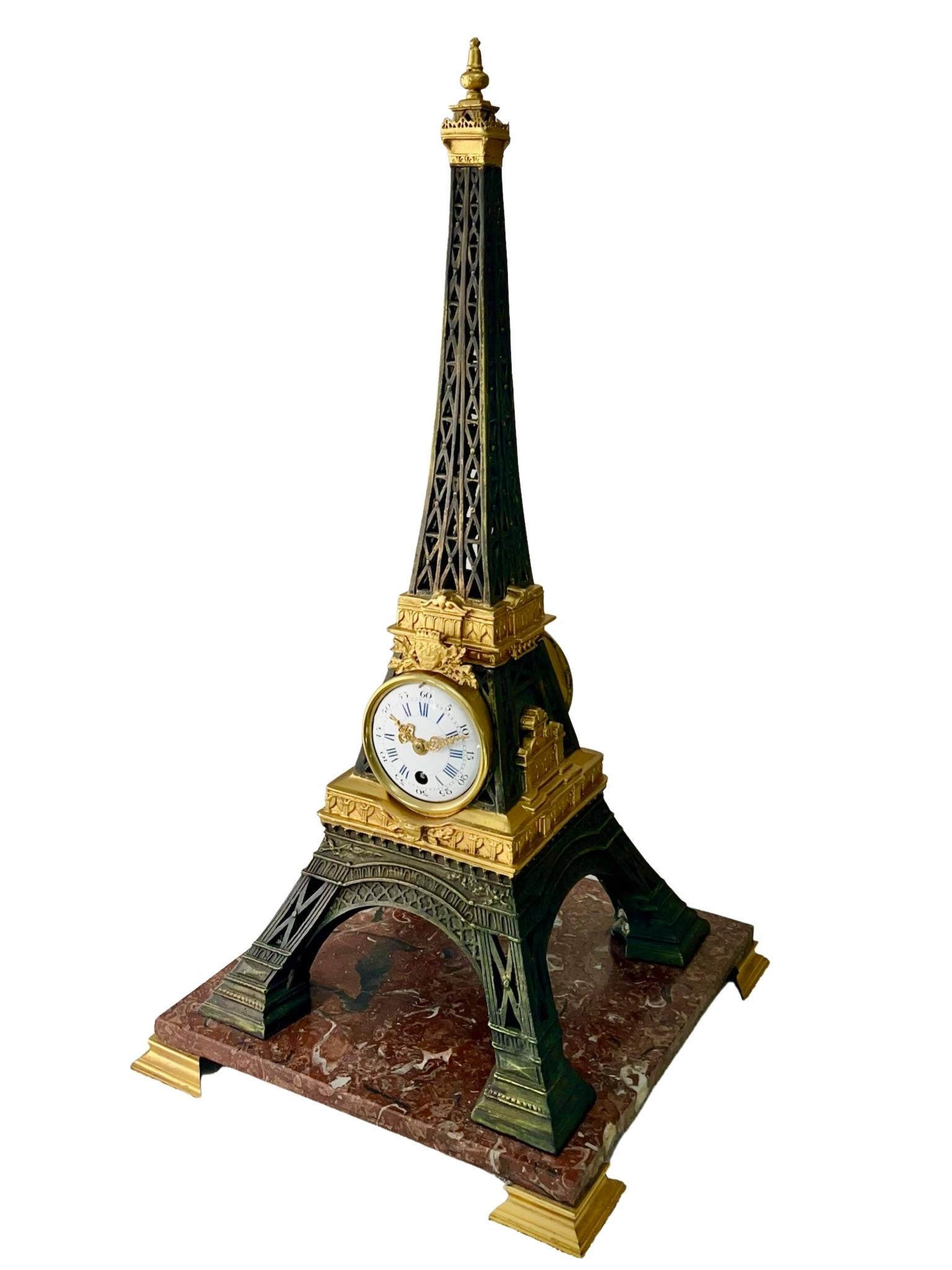 French, Gilt and Brass Eiffel Tower Mantel Clock For Sale 1