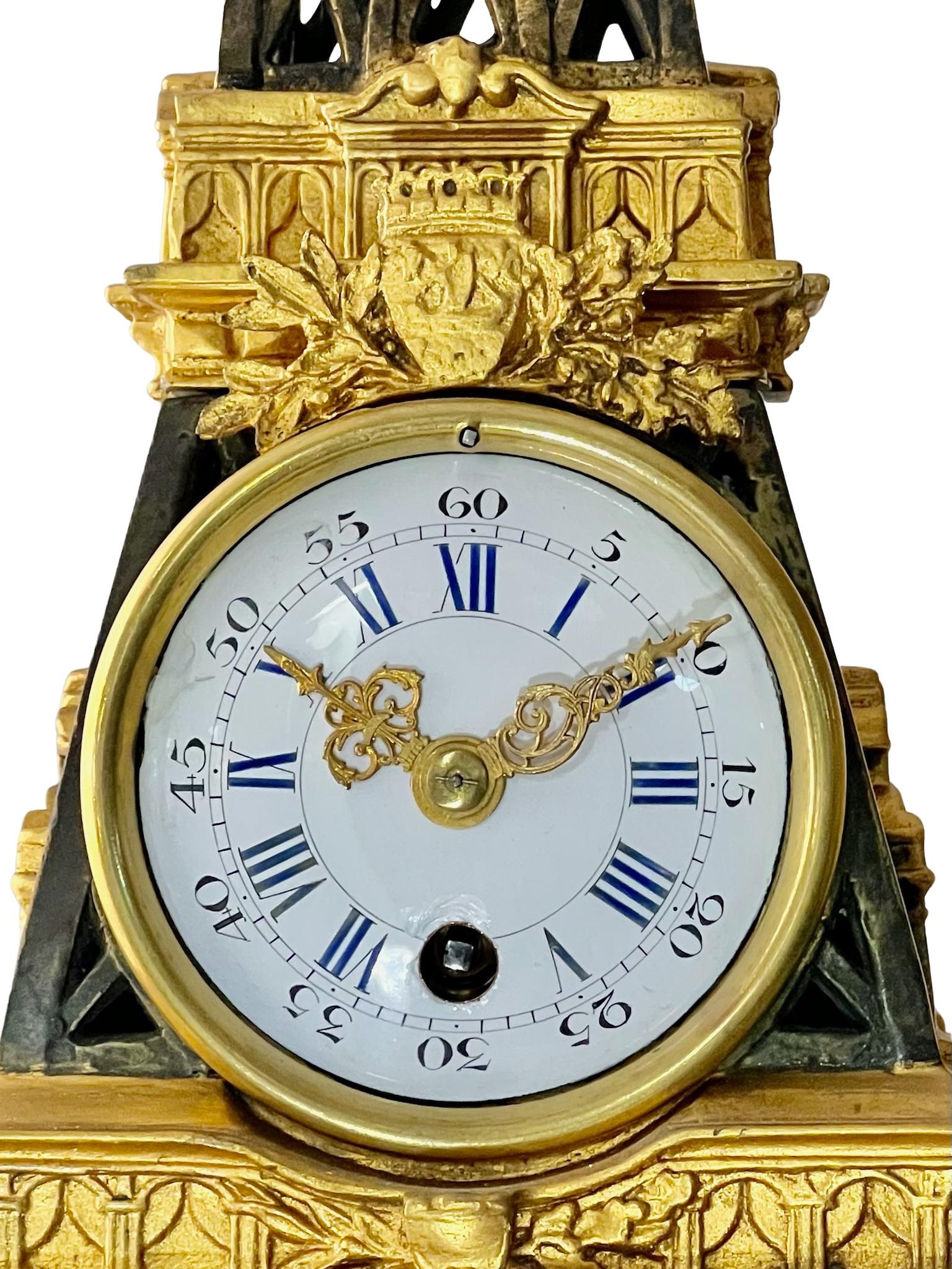 Belle Époque French, Gilt and Brass Eiffel Tower Mantel Clock For Sale