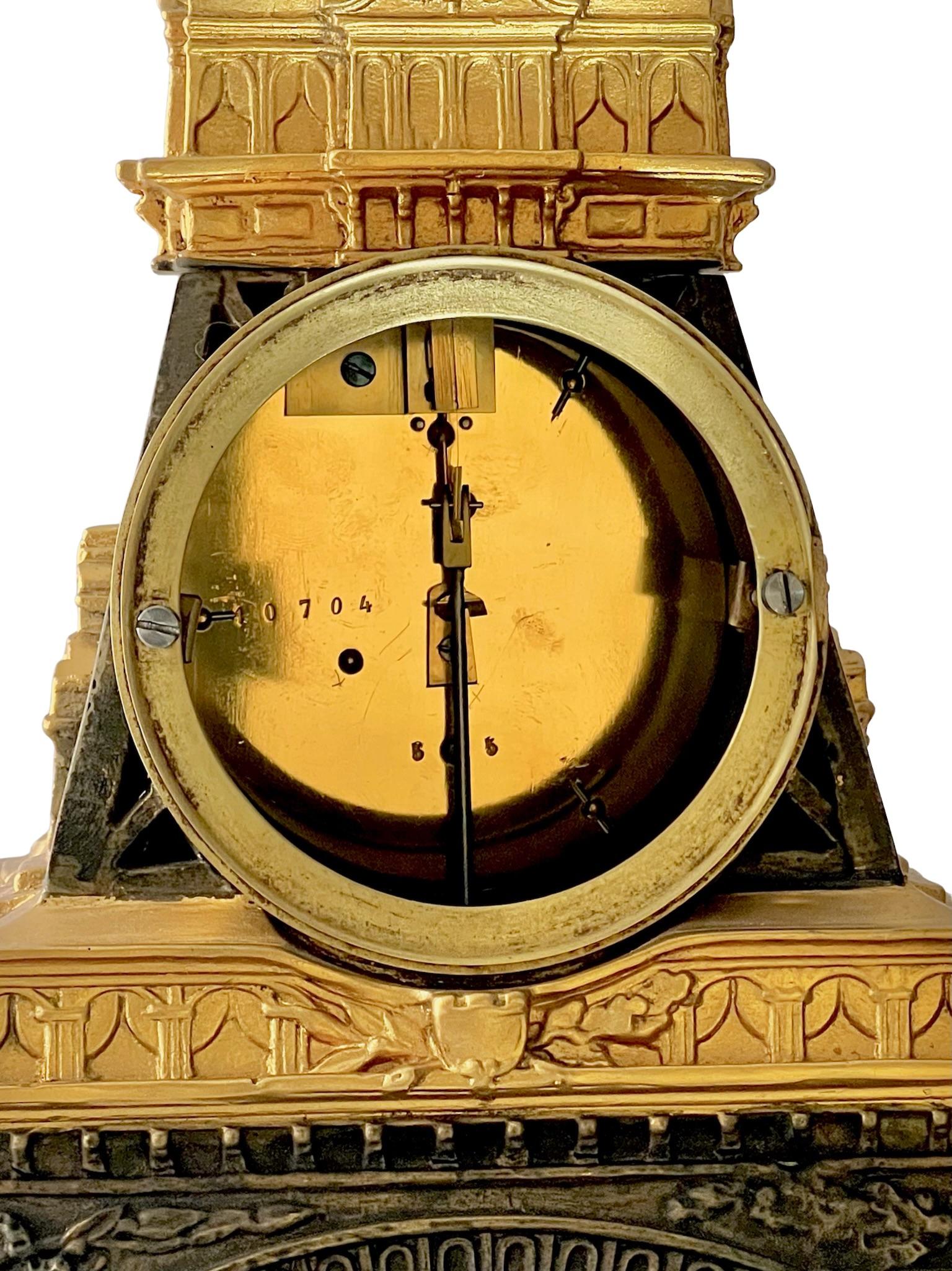French, Gilt and Brass Eiffel Tower Mantel Clock In Good Condition For Sale In London, GB