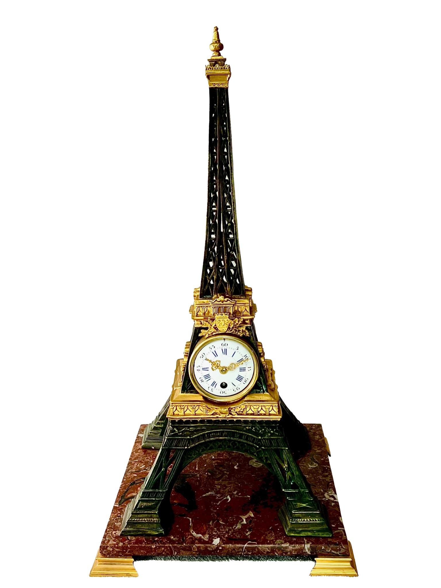 19th Century French, Gilt and Brass Eiffel Tower Mantel Clock For Sale