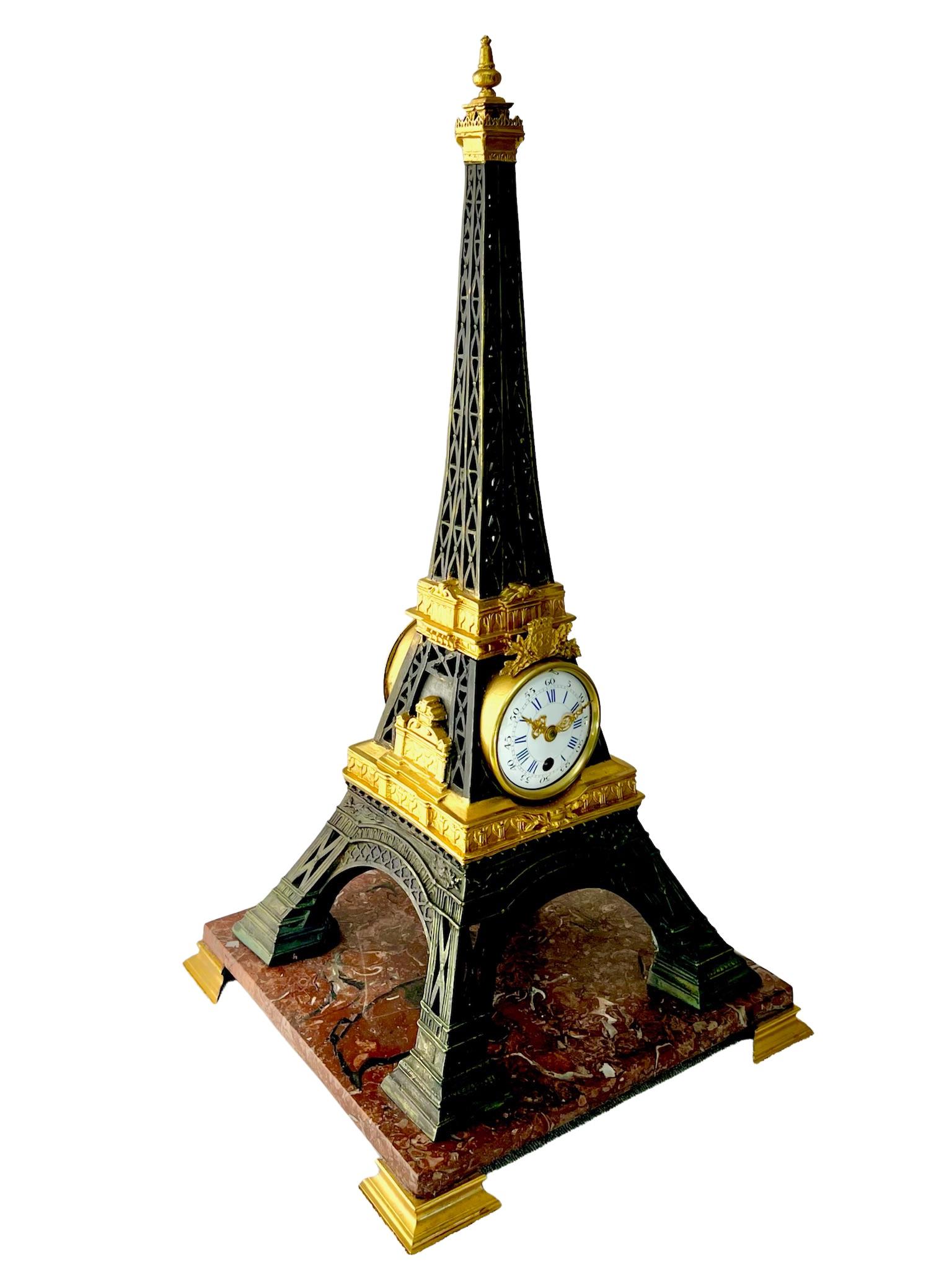 Bronze French, Gilt and Brass Eiffel Tower Mantel Clock For Sale