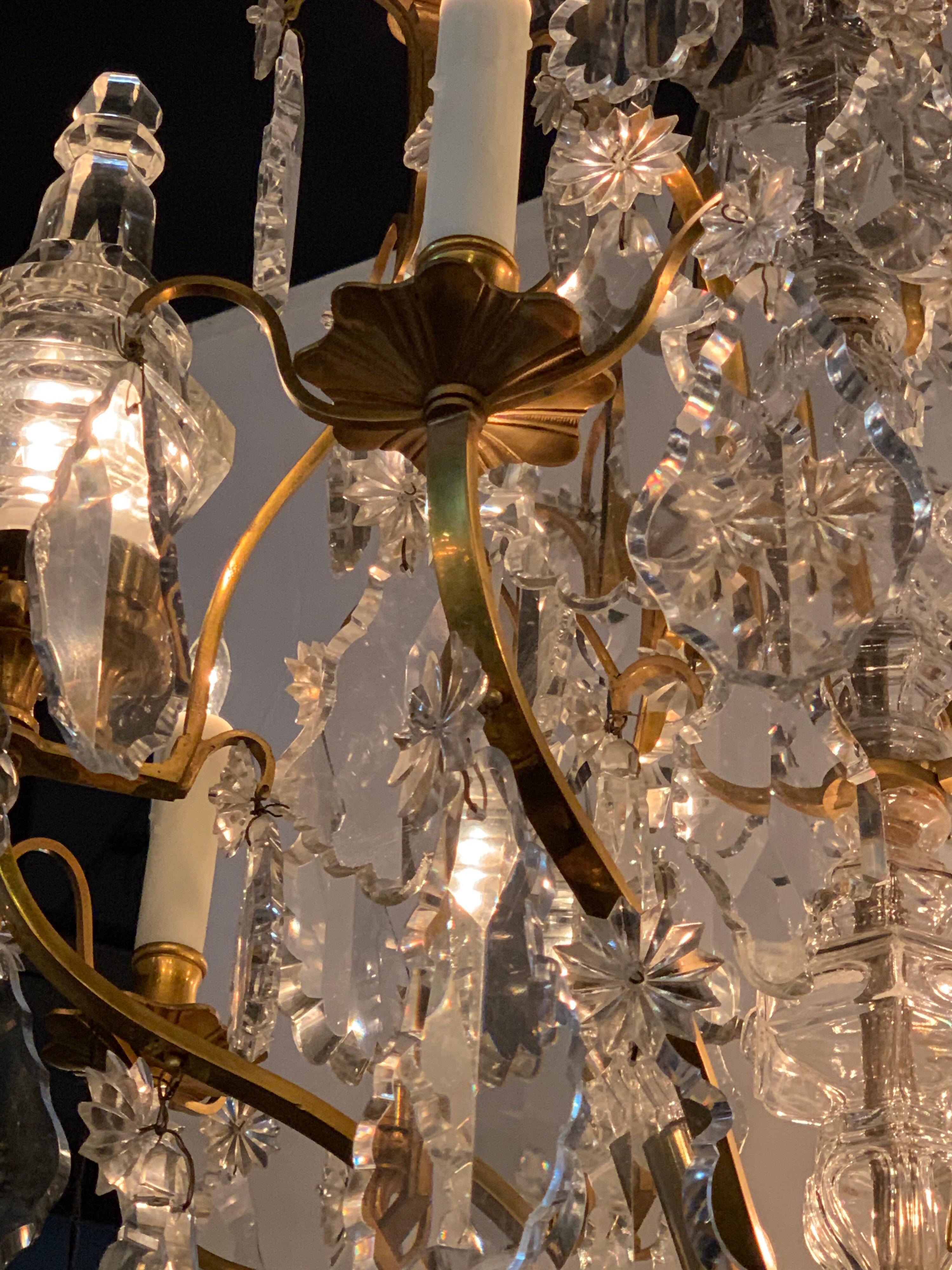 French Gilt and Bronze Crystal 11-Light Chandelier In Good Condition In Dallas, TX