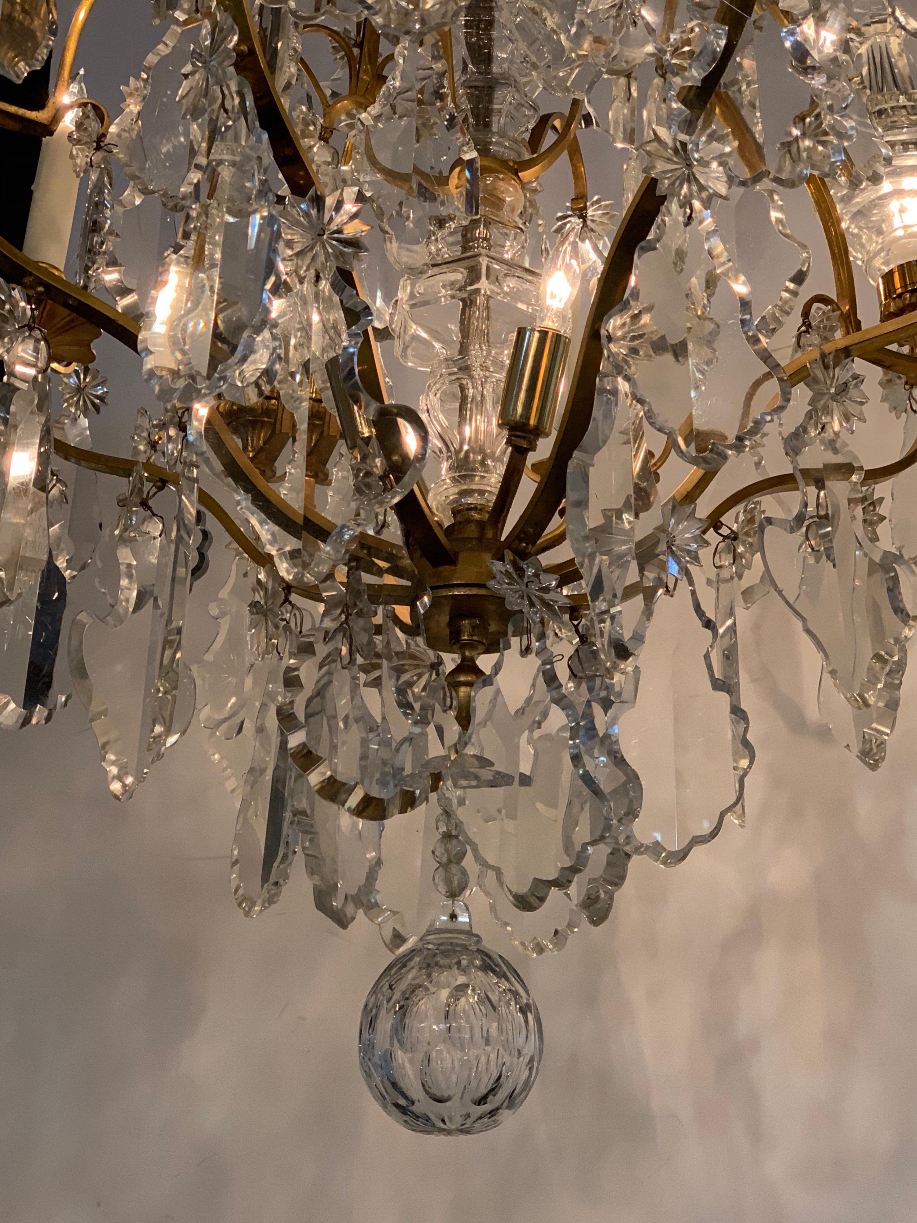 French Gilt and Bronze Crystal 11-Light Chandelier 1