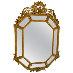 French Gilt and Carved Wood Octagonal Mirror, 19th Century with Bevels