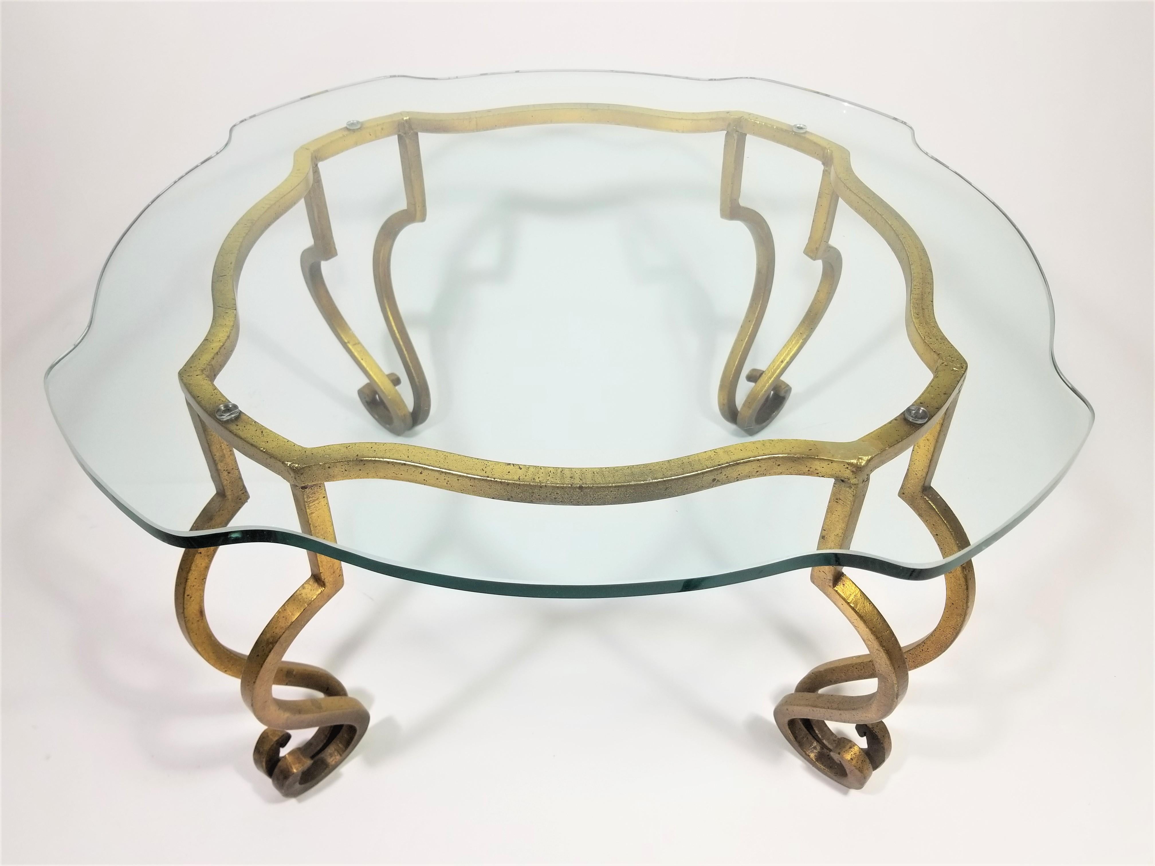 French Gilt and Glass Top Coffee Table Mid Century For Sale 8