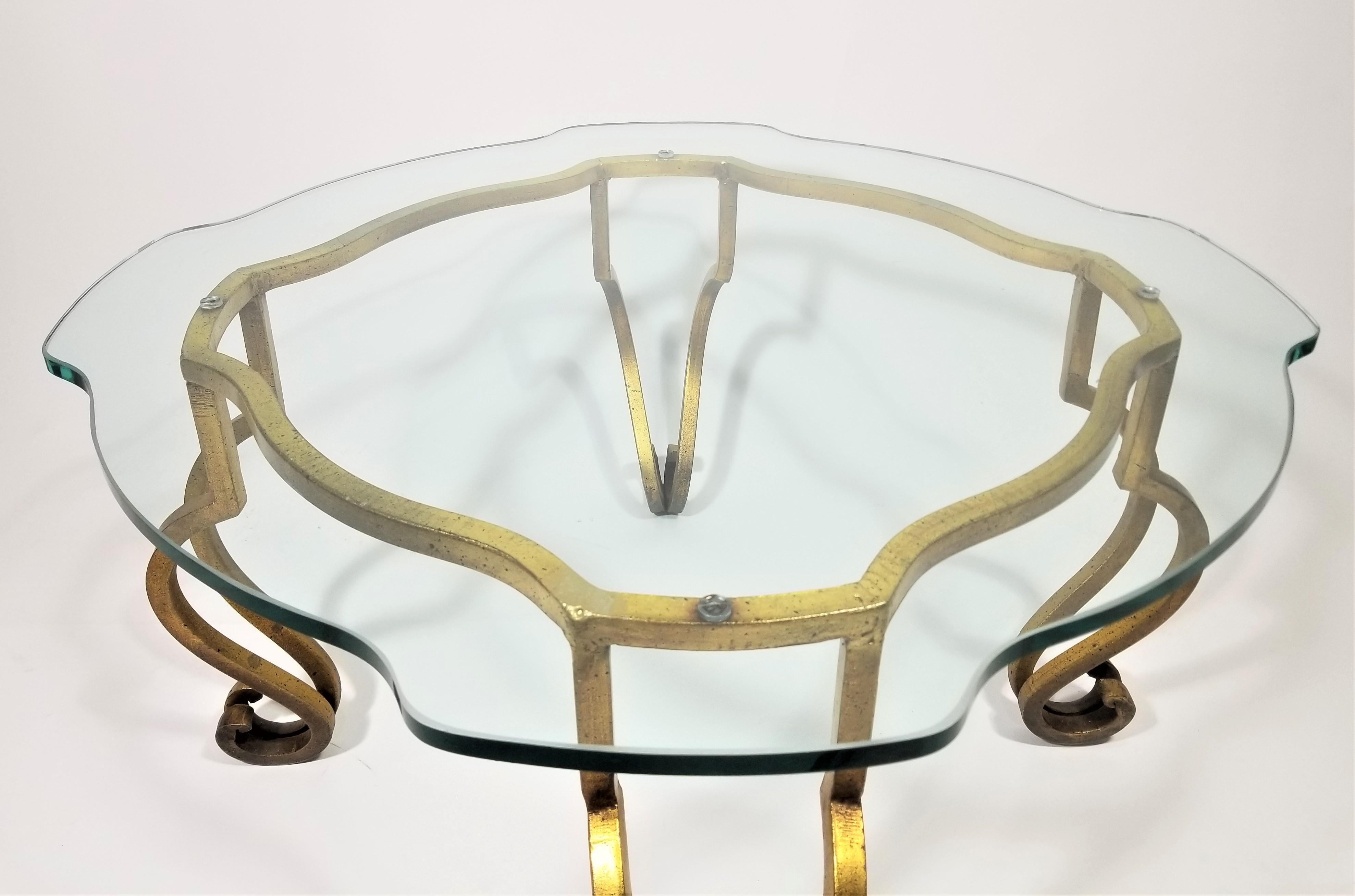 French Gilt and Glass Top Coffee Table Mid Century For Sale 9