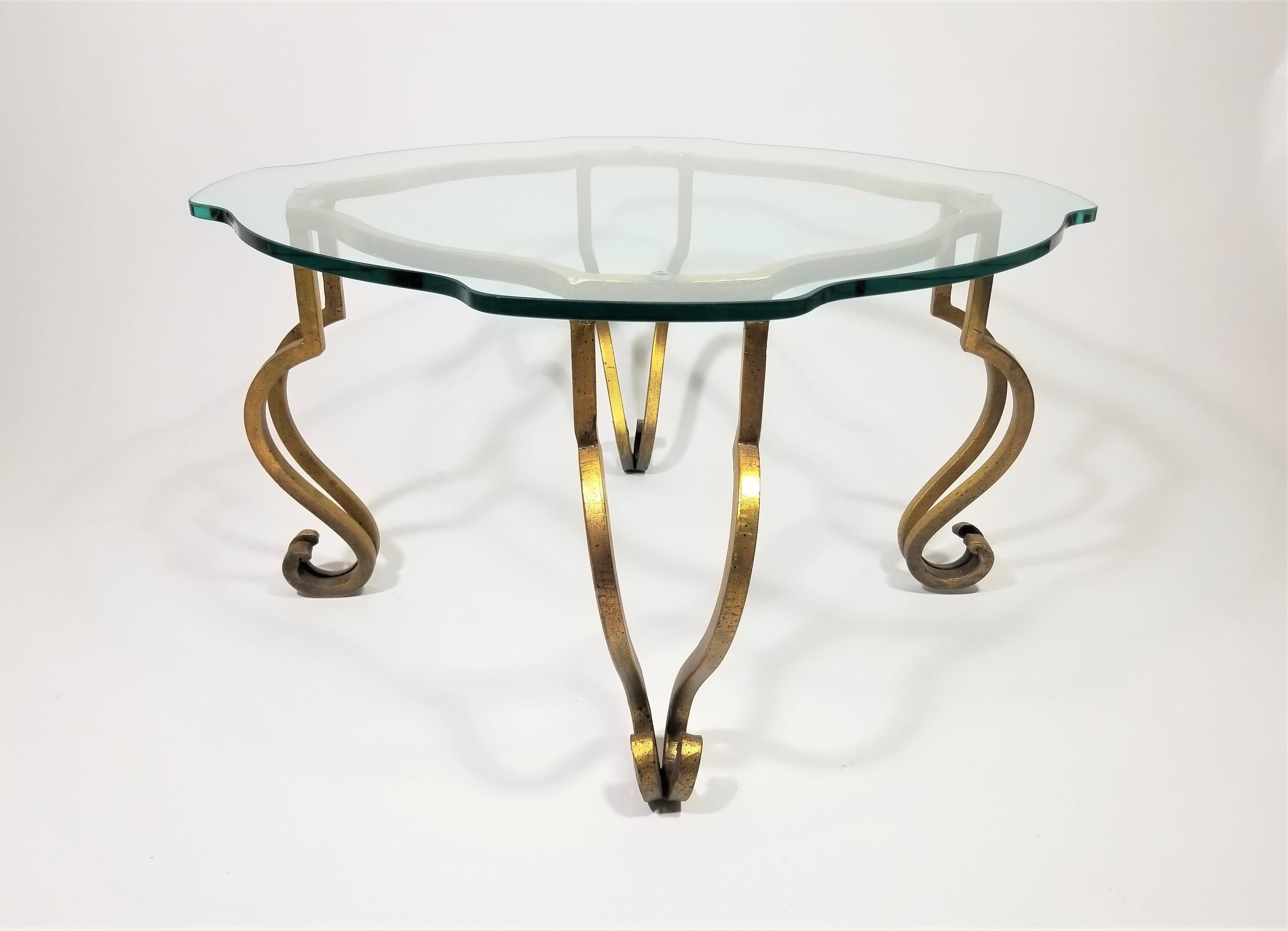 20th Century French Gilt and Glass Top Coffee Table Mid Century For Sale