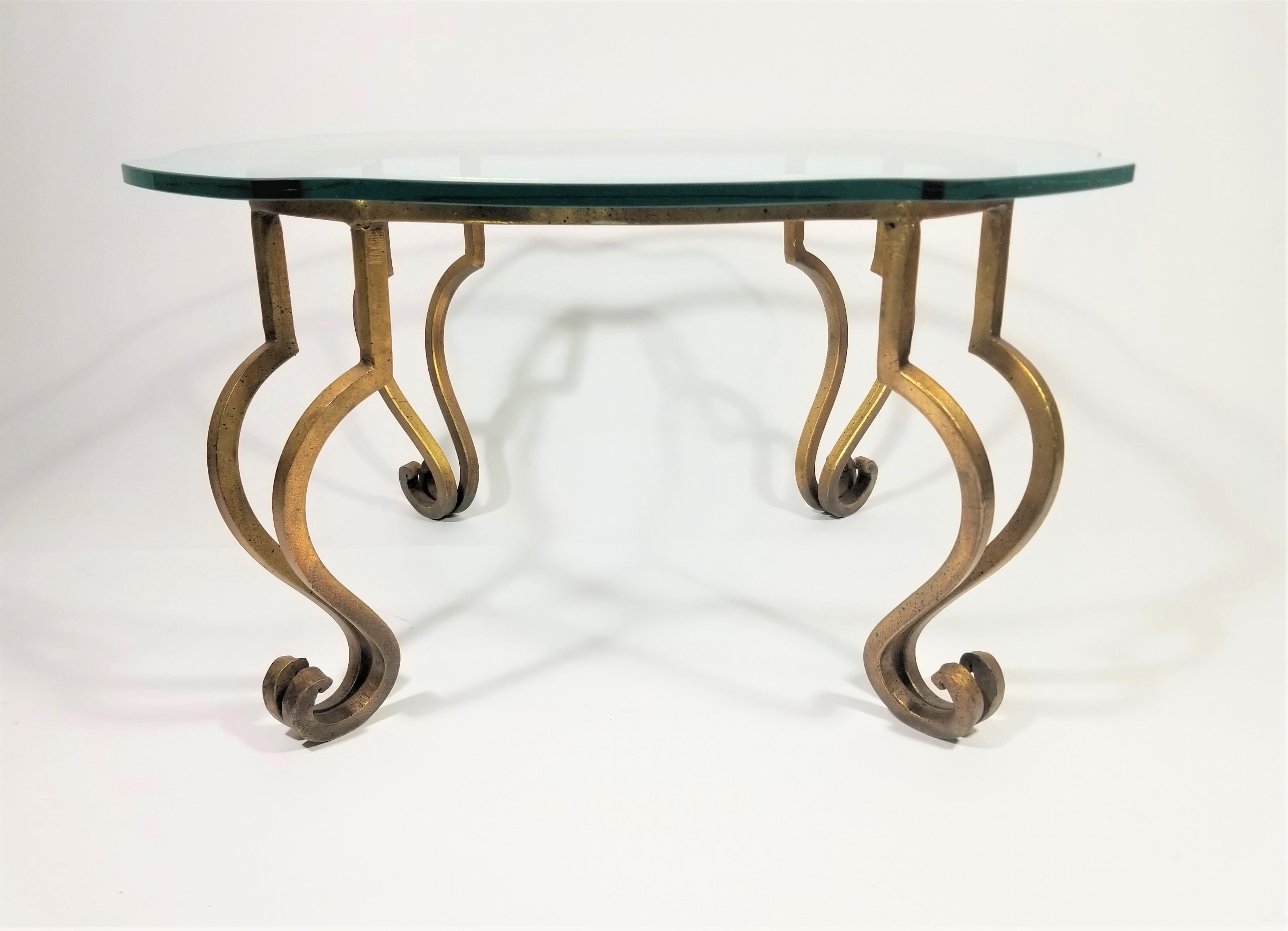 French Gilt and Glass Top Coffee Table Mid Century For Sale 1