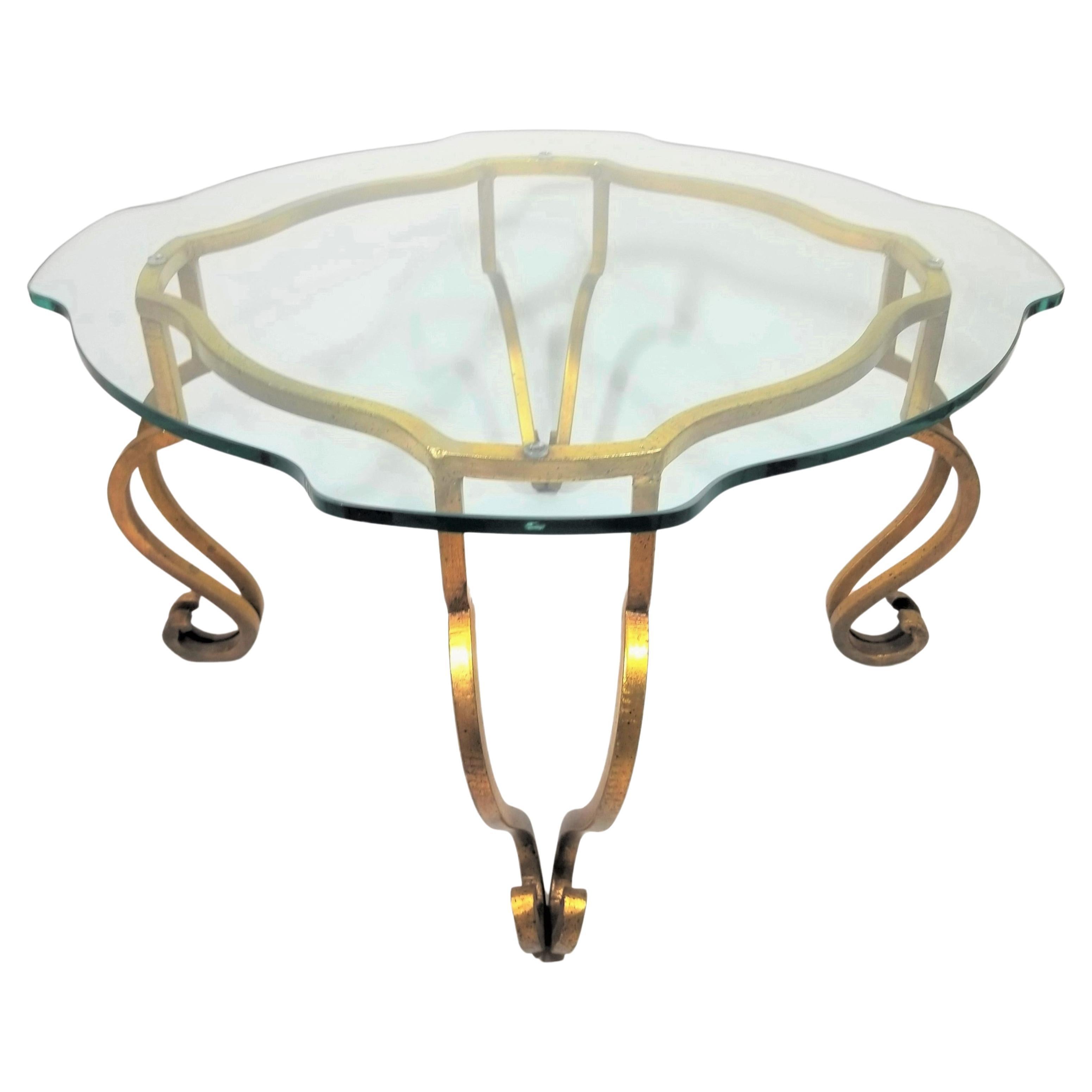 French Gilt and Glass Top Coffee Table Mid Century