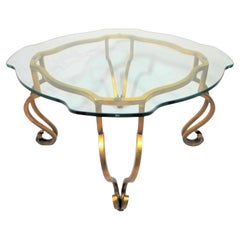 French Gilt and Glass Top Coffee Table Mid Century