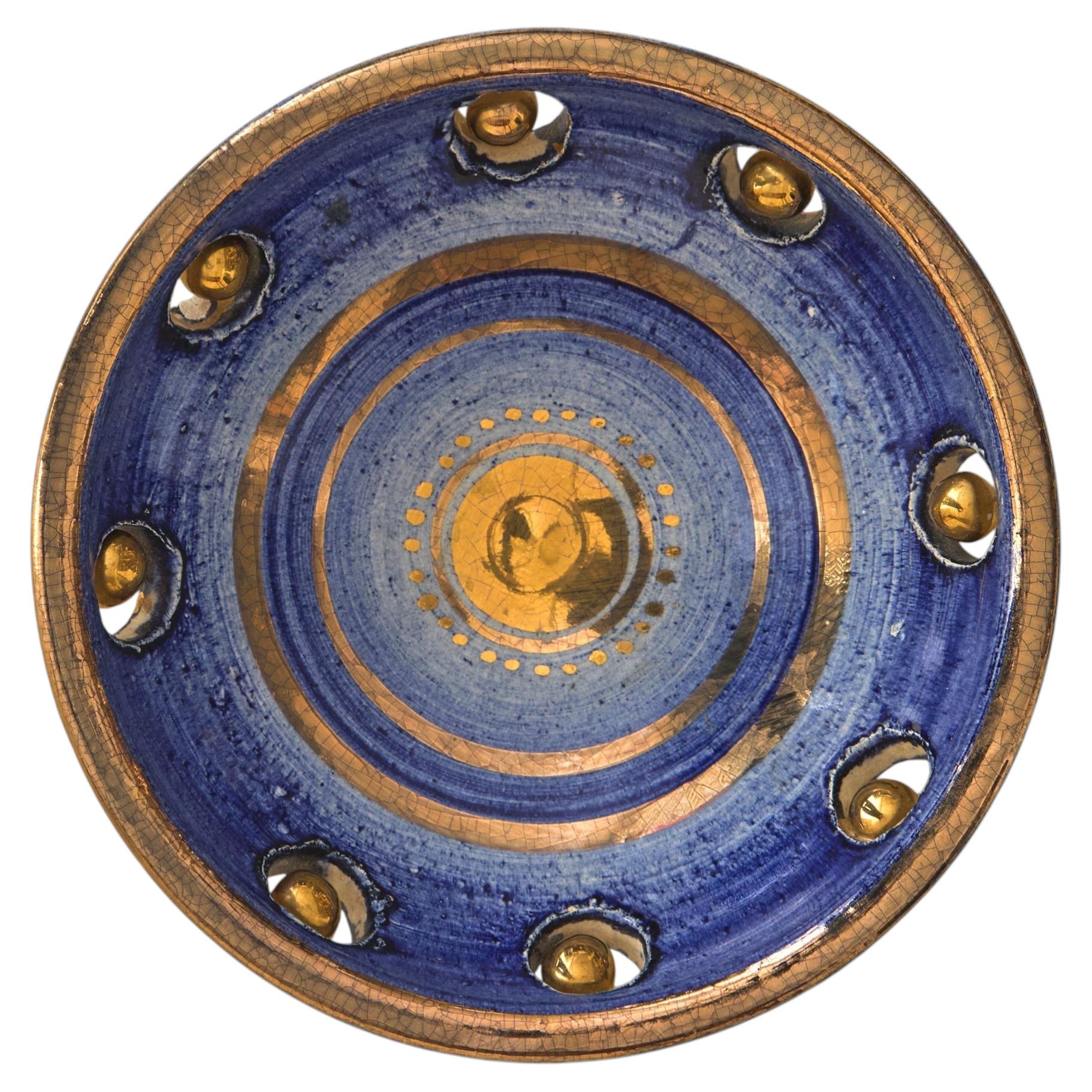 Bol en céramique bleu et doré de Georges Pelletier, années 1970