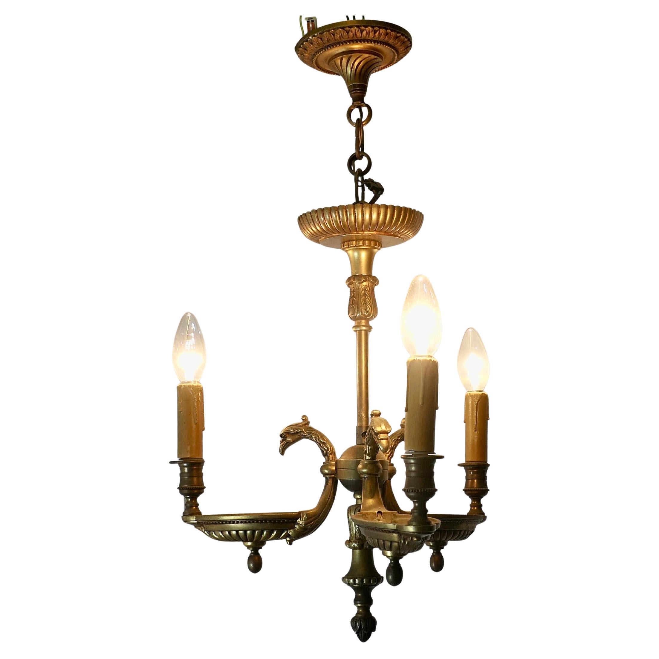 French Gilt Brass Bouillotte Library Ceiling Light