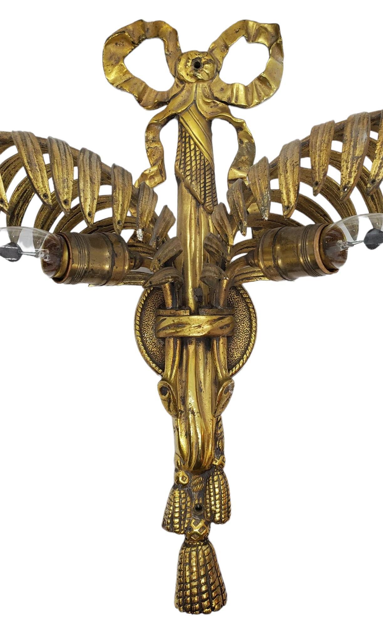 Modern French Gilt Brass Dual Light Leaf Sconce For Sale